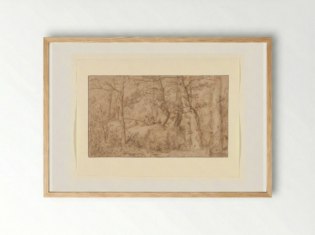 Bosgezicht met rustend paar - Jan Lievens - Framed Print Wood
