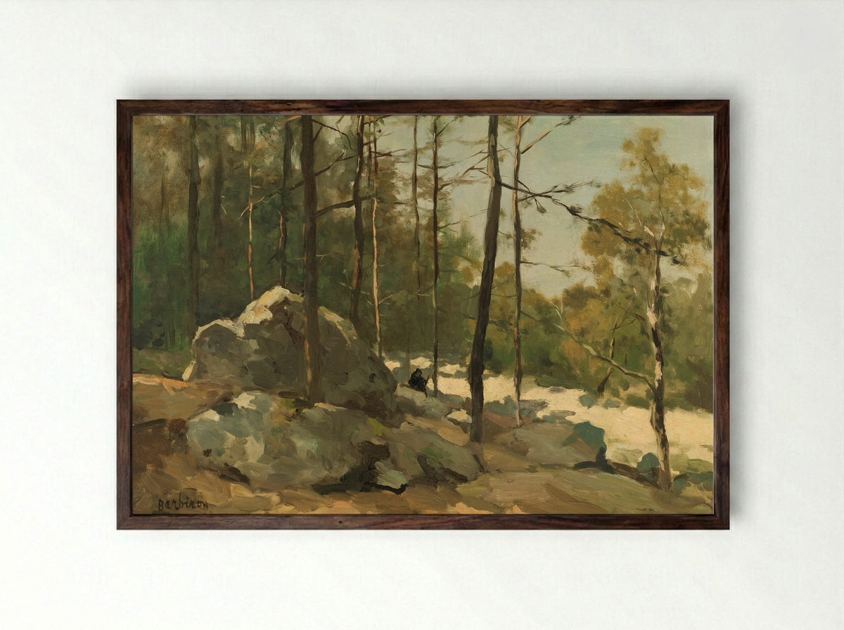 Bosgezicht nabij Barbizon - Johan Hendrik Weissenbruch - Framed Print Dark Wood