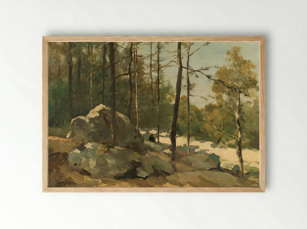 Bosgezicht nabij Barbizon - Johan Hendrik Weissenbruch - Framed Print Wood