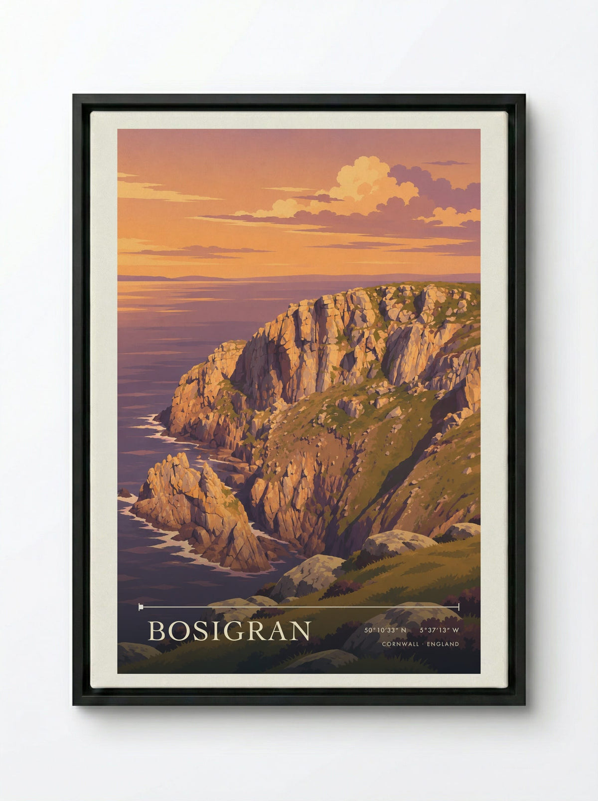 Bosigran, Cornwall | Travel Poster - Framed Canvas Black