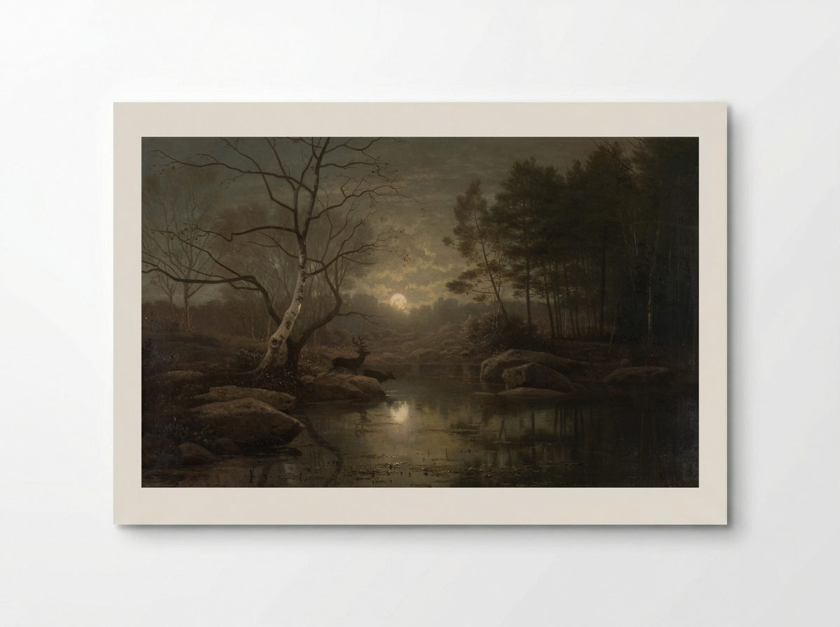 Boslandschap bij maanlicht - Georg Eduard Otto Saal - Poster