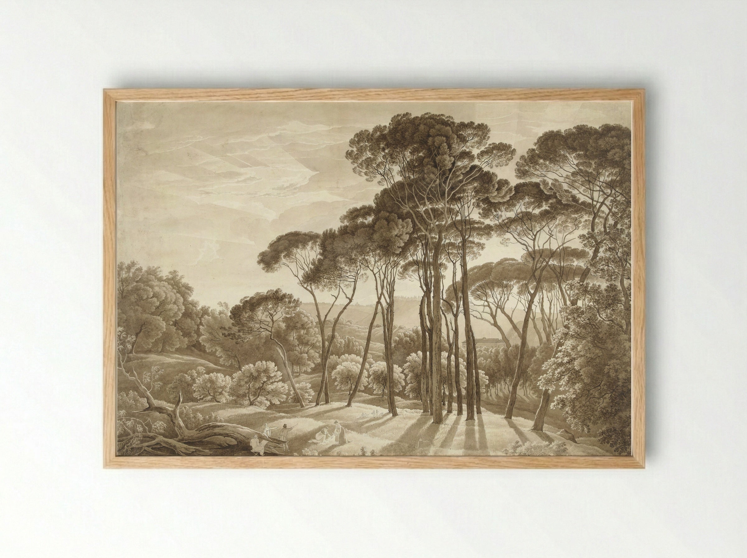 Boslandschap in de omgeving van Rome met ondergaande zon - Hendrik Voogd - Framed Print Wood