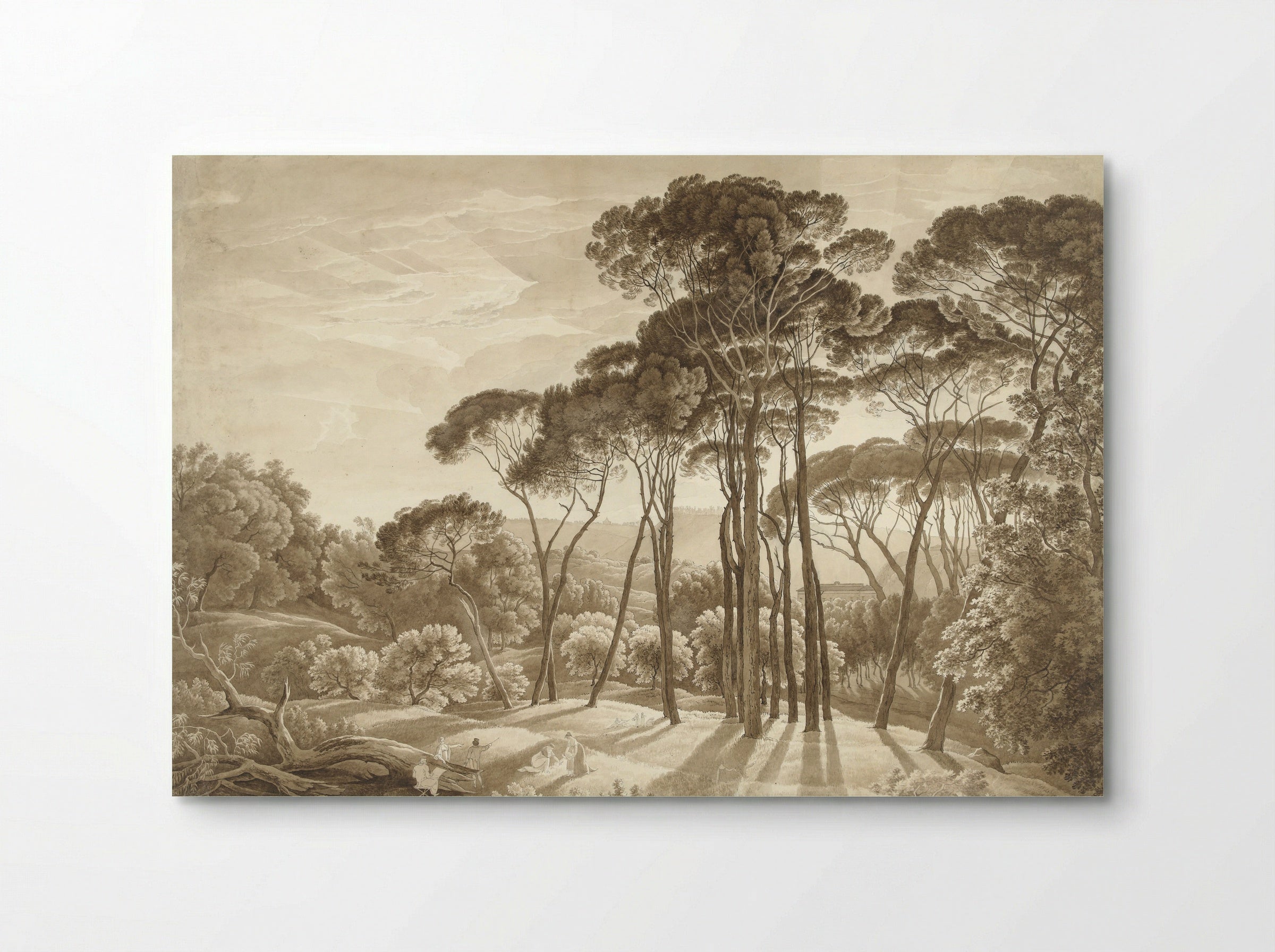 Boslandschap in de omgeving van Rome met ondergaande zon - Hendrik Voogd - Poster