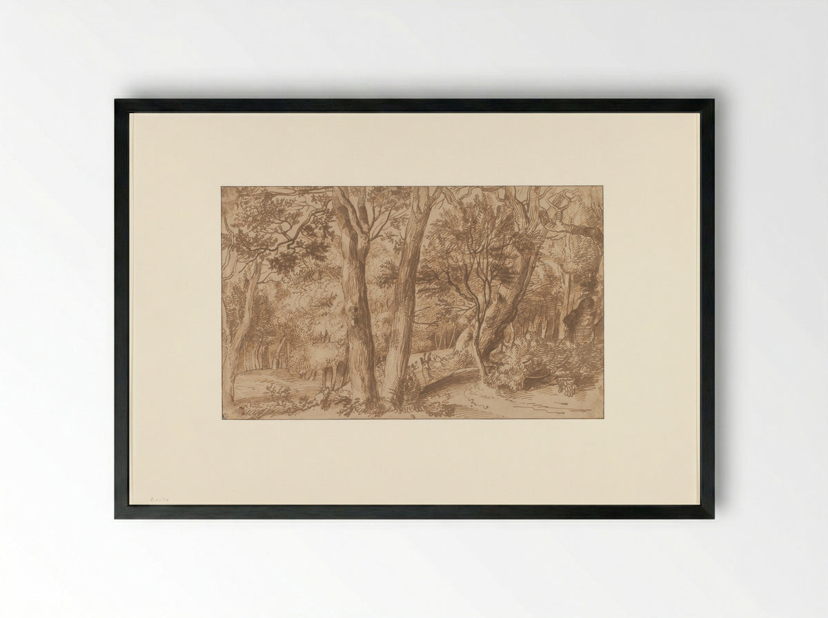 Boslandschap met een hert - Jan Lievens - Framed Print Black