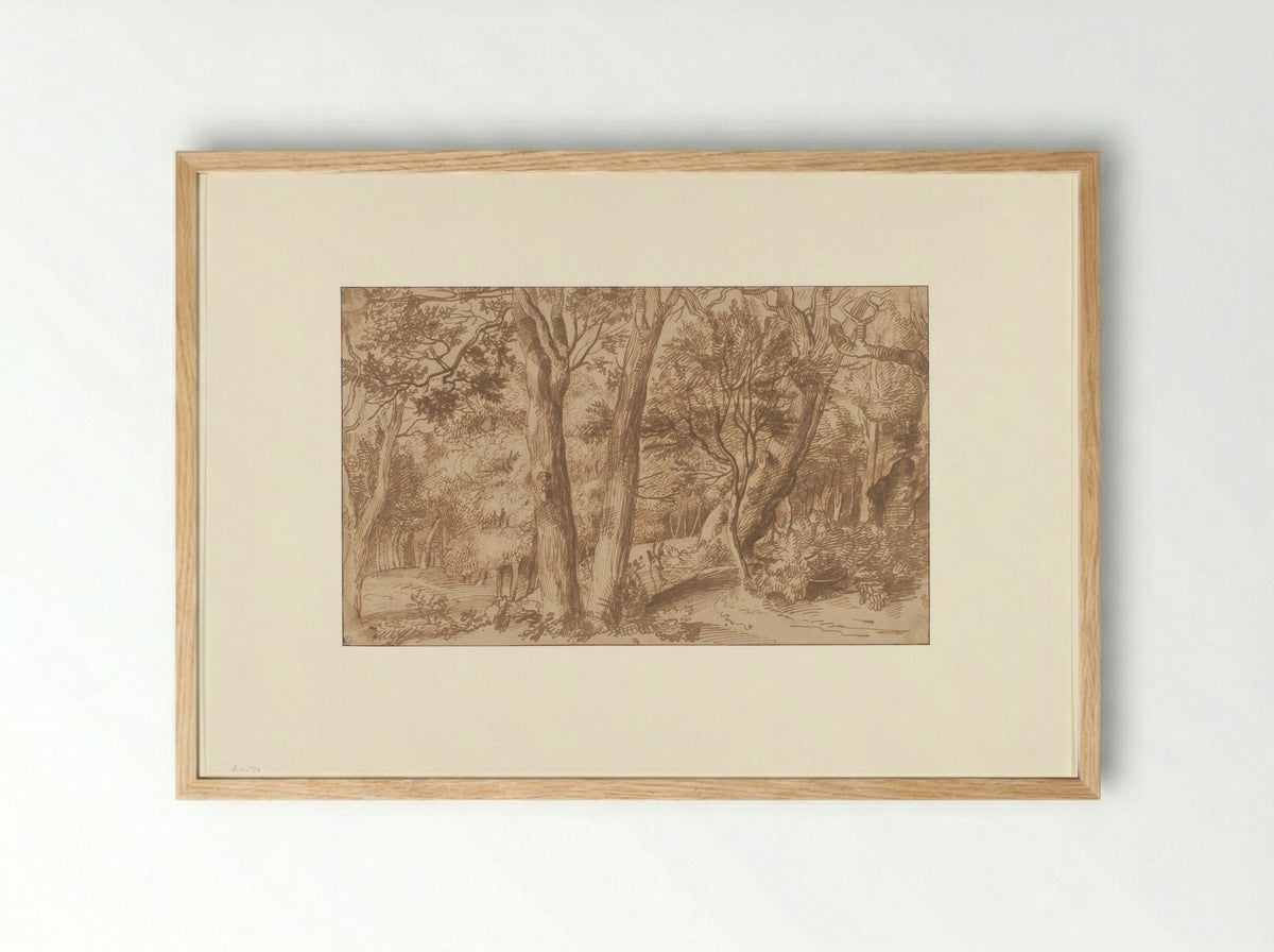 Boslandschap met een hert - Jan Lievens - Framed Print Wood