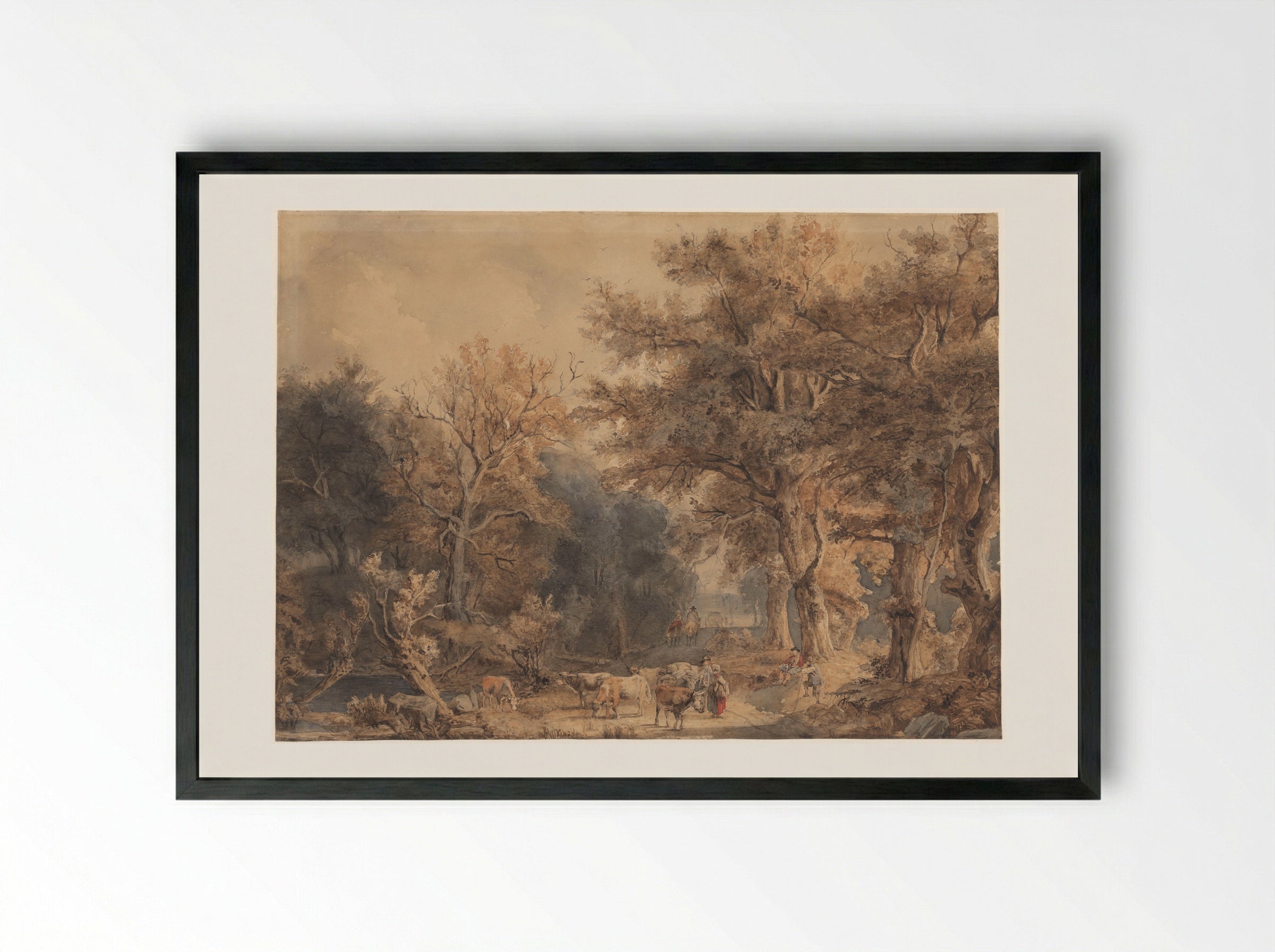 Boslandschap met figuren en vee - Jacob Maris - Framed Print Black