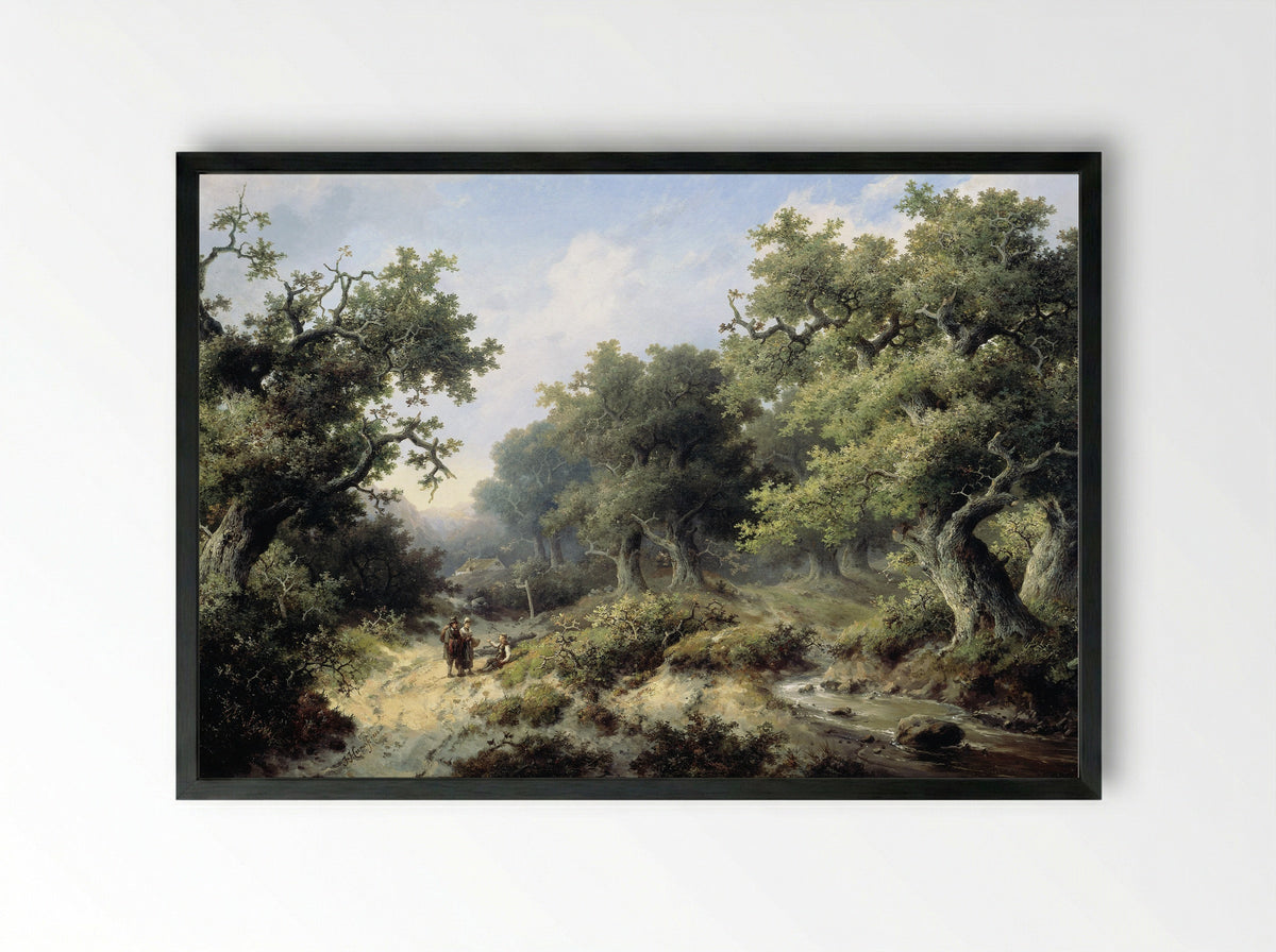 Boslandschap met reizigers - Jacob Cremer - Framed Print Black