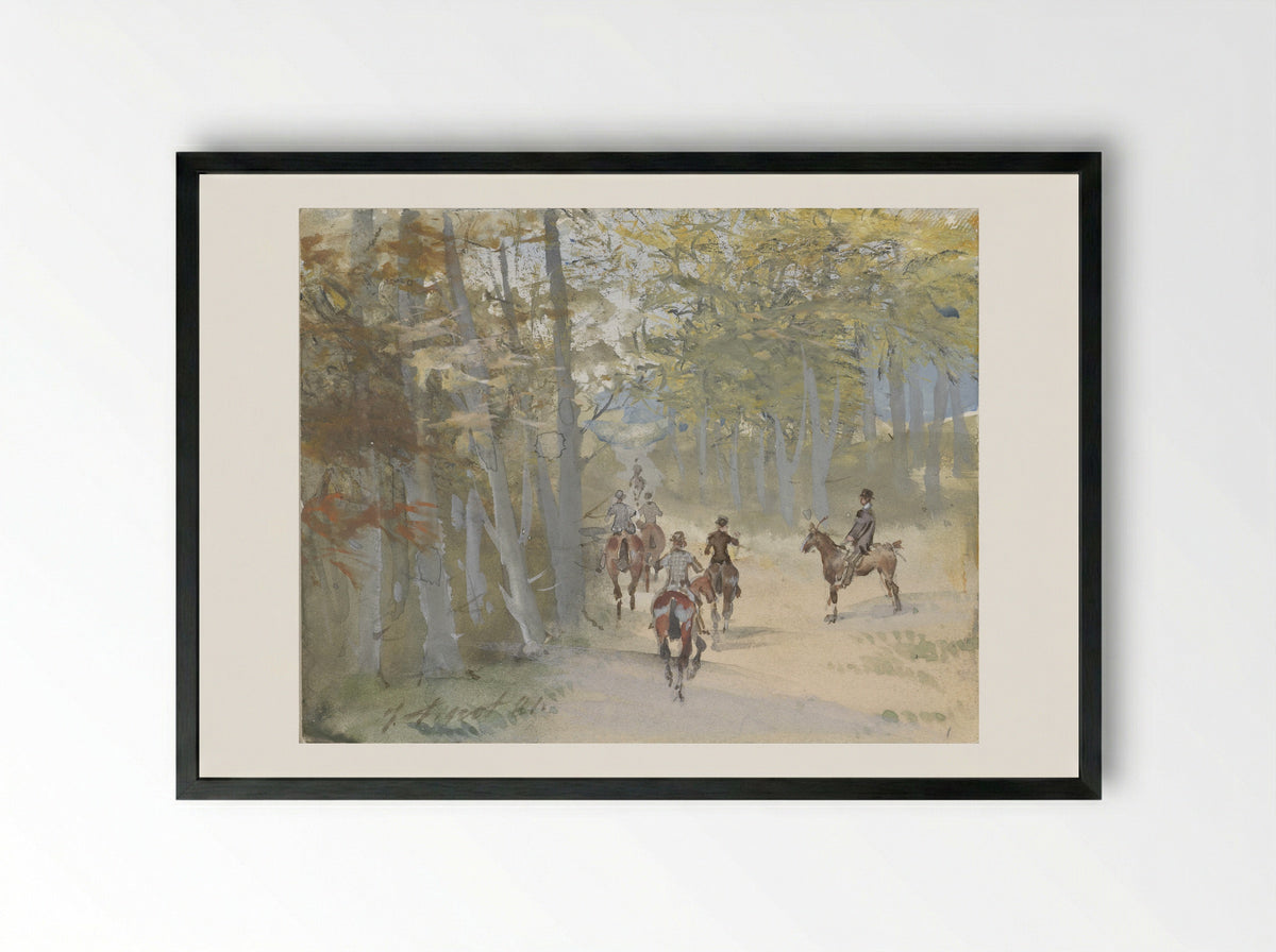 Boslandschap met ruiters - Jules Finot - Framed Print Black