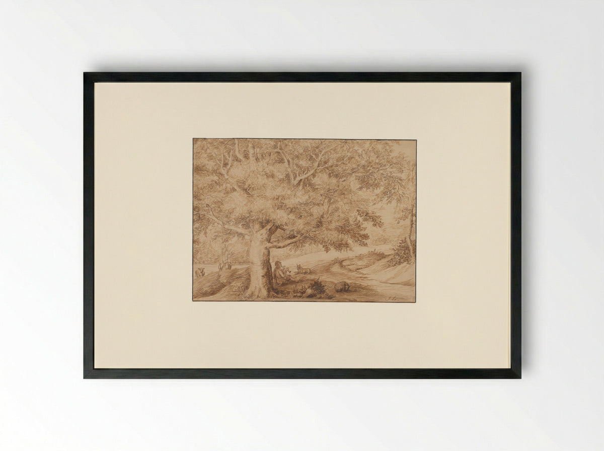 Bosrand met fluitspelende herder - Jan Lievens - Framed Print Black