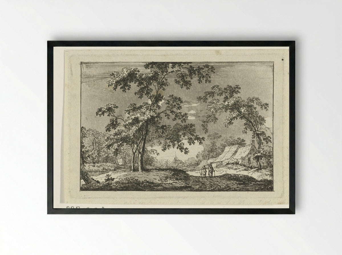 Bosrijk landschap met twee wandelaars - Geerlig Grijpmoed - Framed Print Black