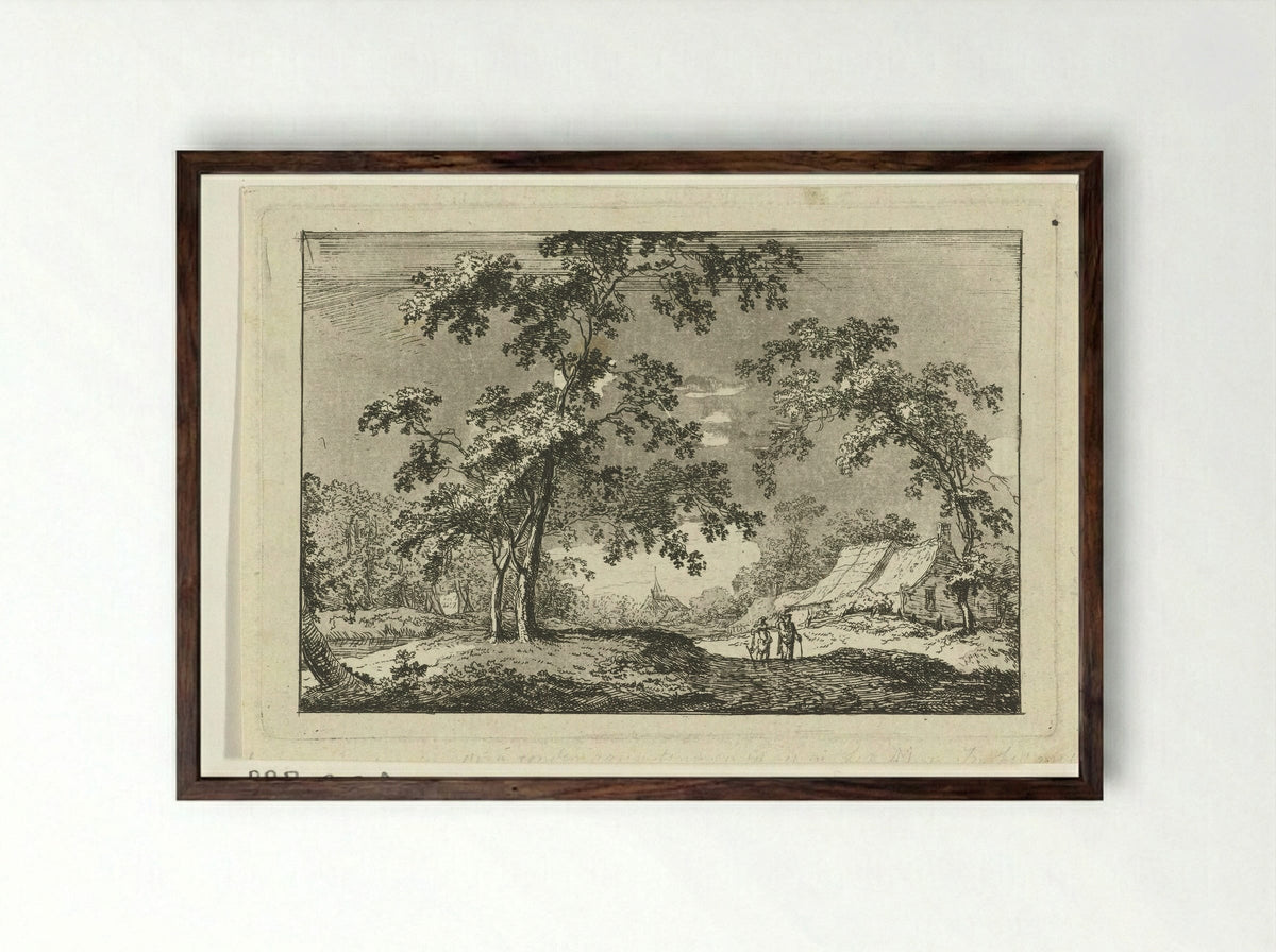 Bosrijk landschap met twee wandelaars - Geerlig Grijpmoed - Framed Print Dark Wood