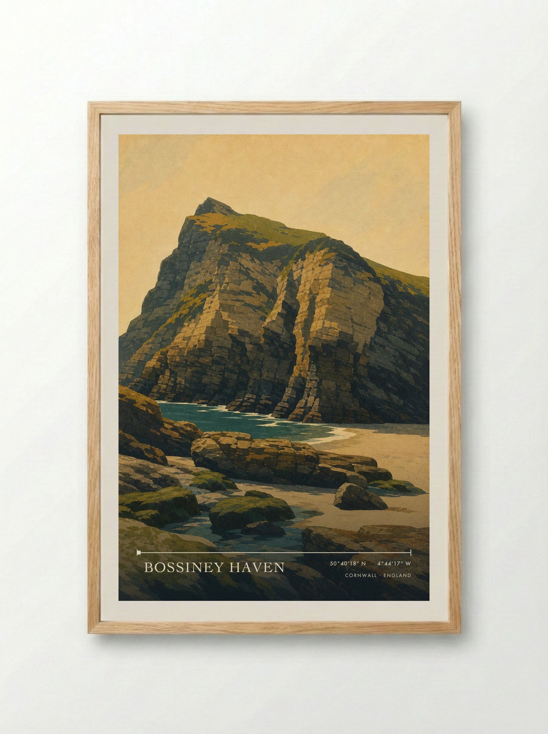 Bossiney Haven Cornwall England Travel Poster - Framed Print Wood