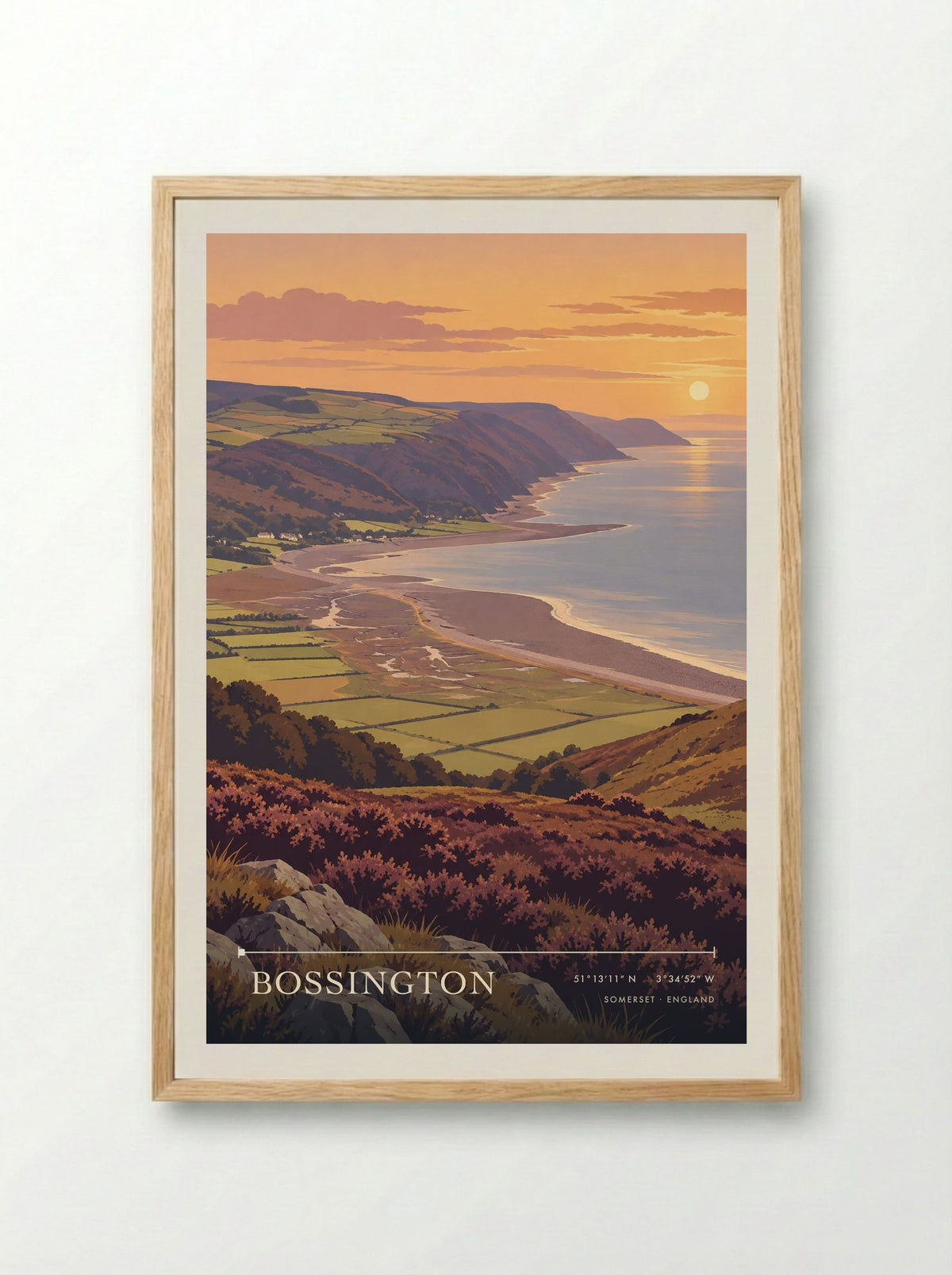 Bossington, Somerset | Travel Poster - Framed Print Wood