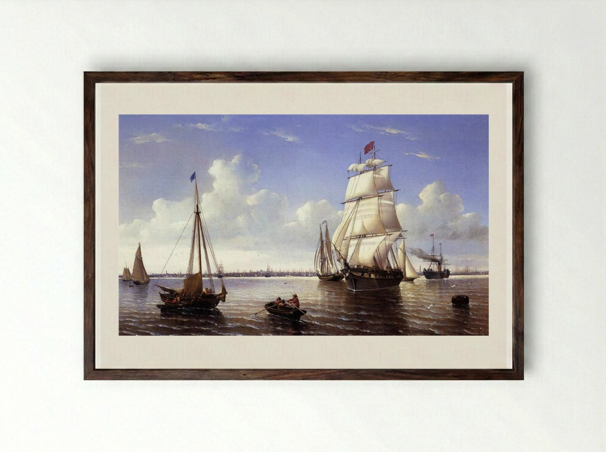 Boston Harbor - William Bradford - Framed Print Dark Wood