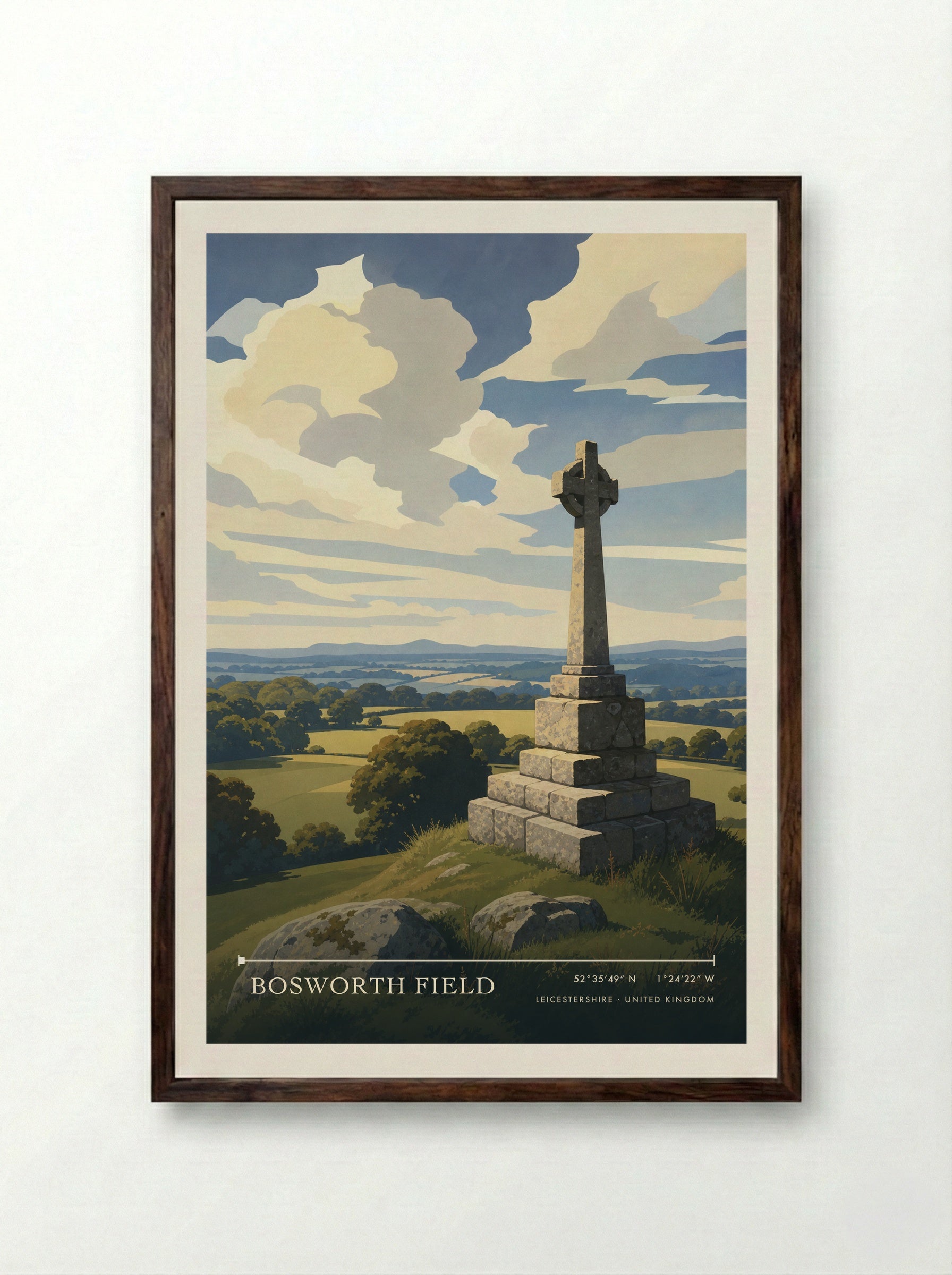 Bosworth Field Leicestershire United Kingdom Travel Poster - Framed Print Dark Wood
