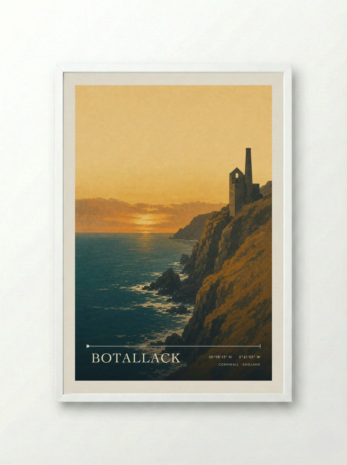 Botallack Cornwall England Travel Poster - Framed Print White