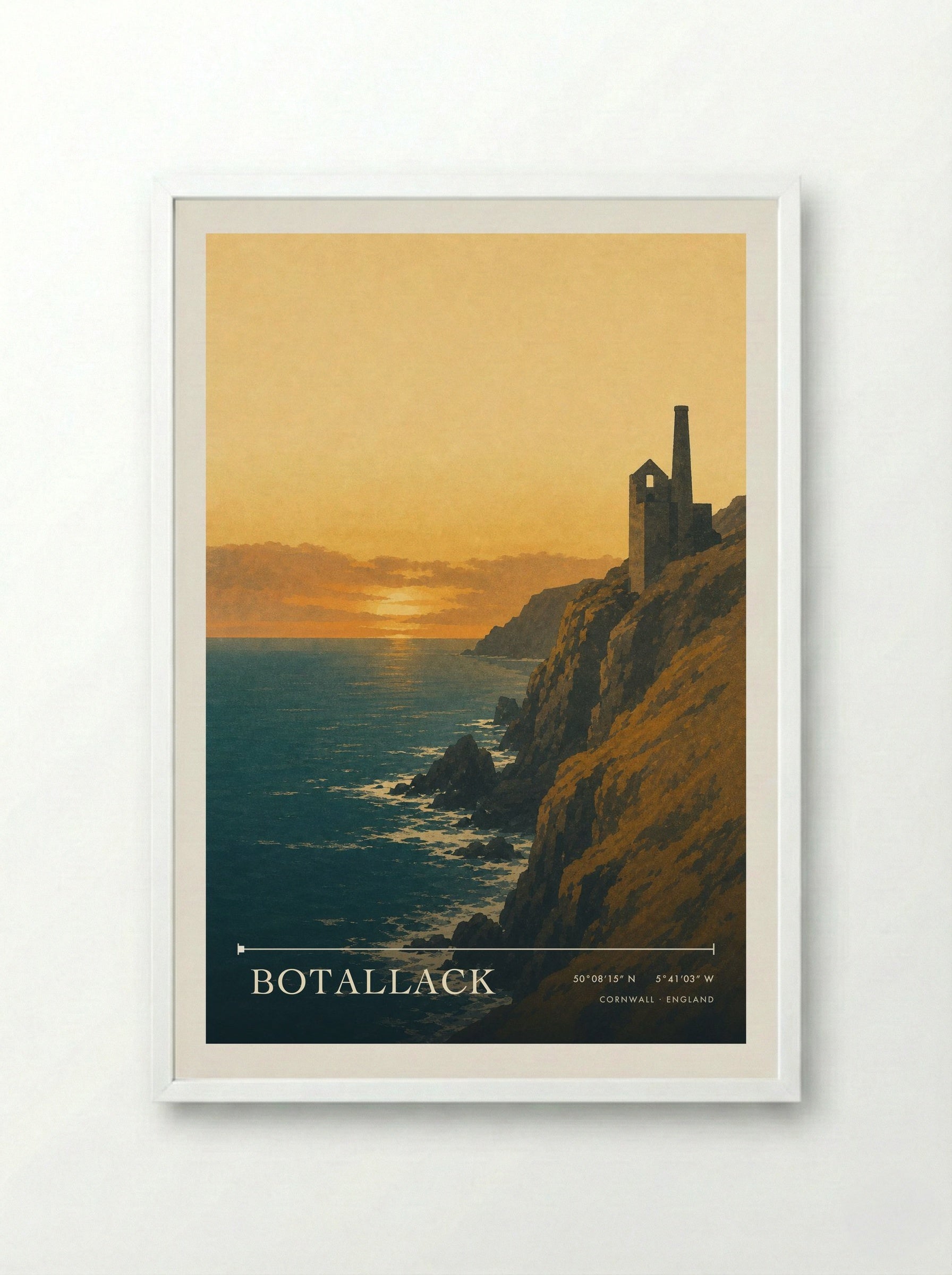 Botallack Cornwall England Travel Poster - Framed Print White