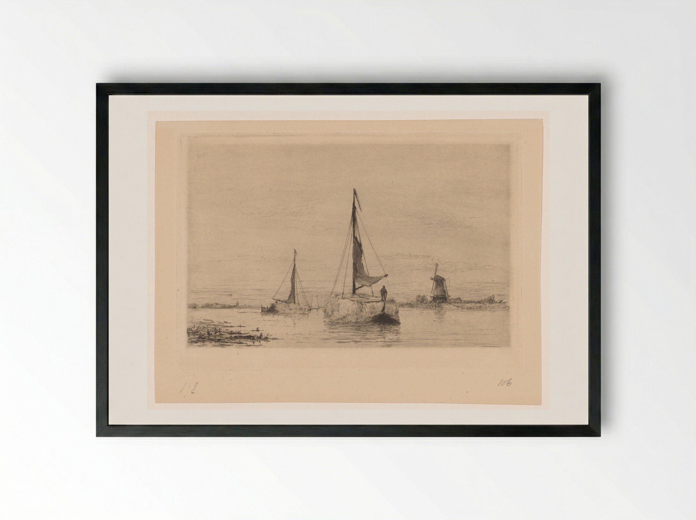 Boten met hooi op de Vecht bij Weesp - Carel Nicolaas Storm van 's-Gravesande - Framed Print Black