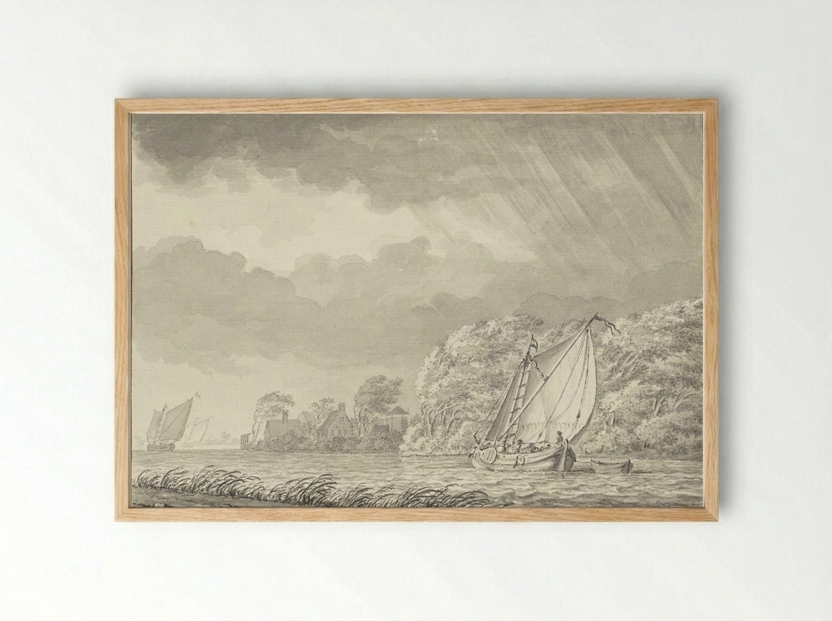 Boten op water met naderend onweer - Johann Goll van Frankenstein (I) - Framed Print Wood
