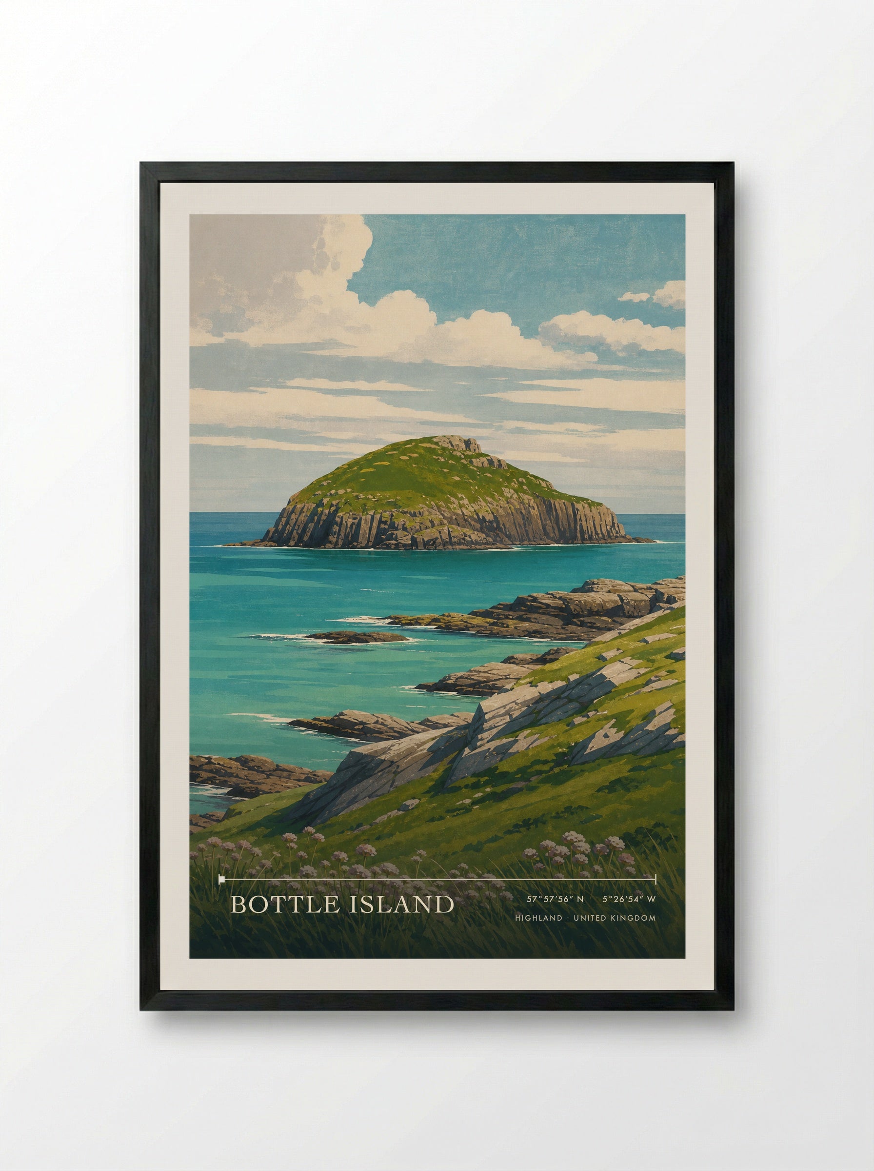 Bottle Island Highland United Kingdom Travel Poster - Framed Print Black