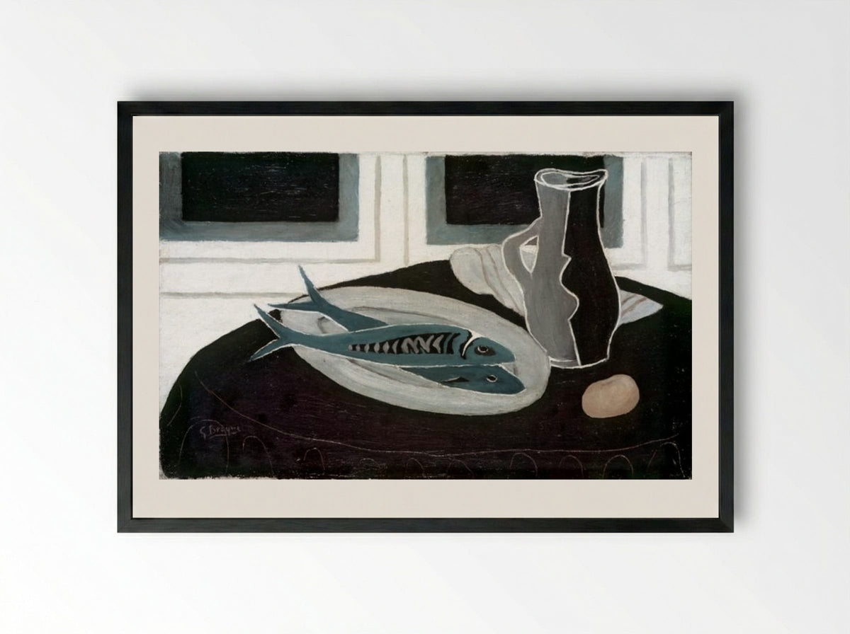 Bottle and Fish - Georges Braque - Framed Print Black