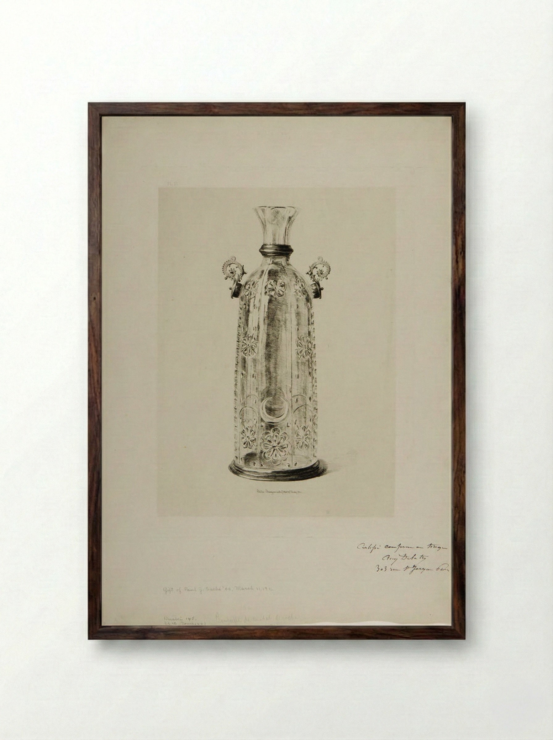 Bottle of Rock Crystal - Jules Ferdinand Jacquemart - Framed Print Dark Wood