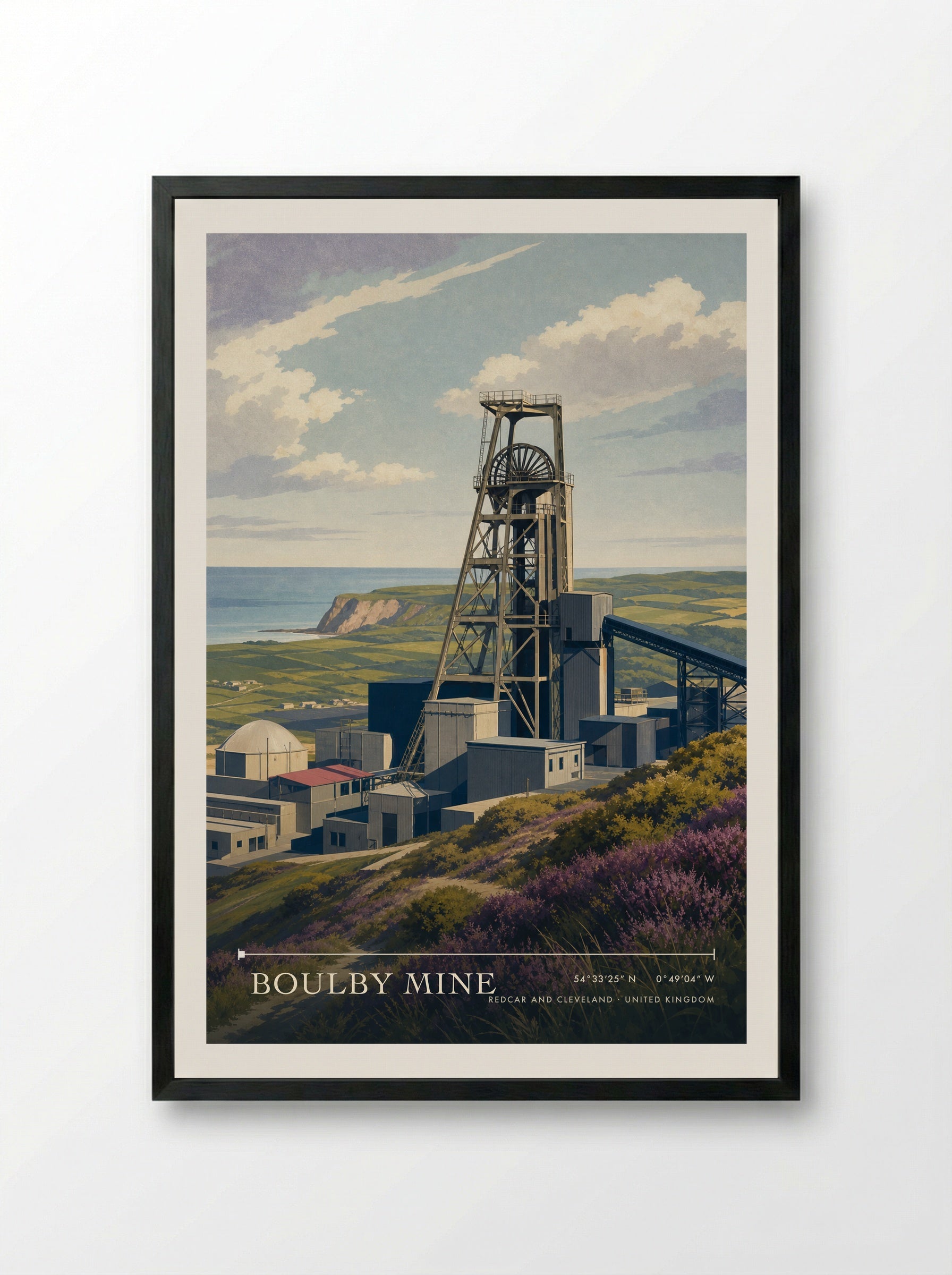 Boulby Mine Redcar and Cleveland United Kingdom Travel Poster - Framed Print Black
