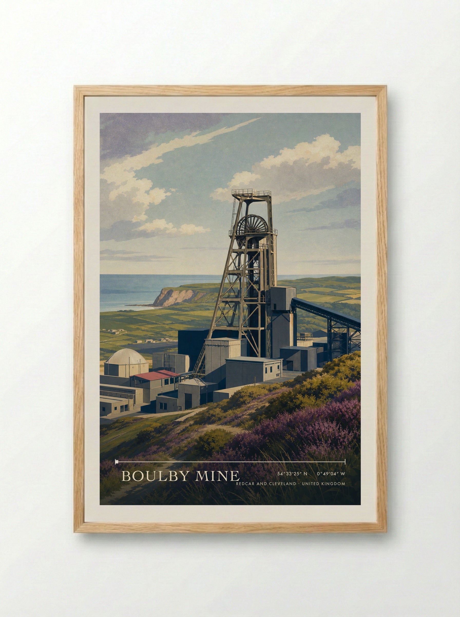 Boulby Mine Redcar and Cleveland United Kingdom Travel Poster - Framed Print Wood
