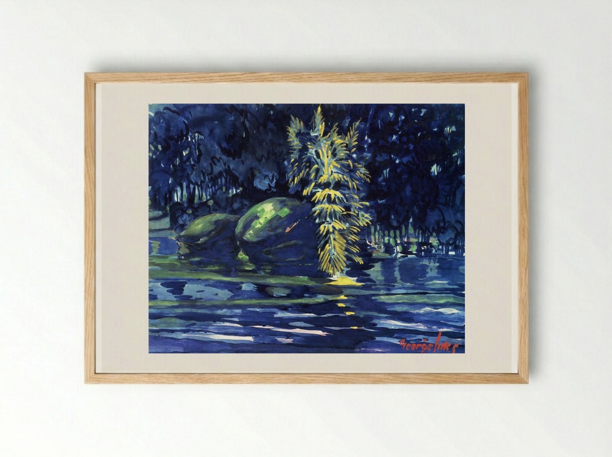 Boulders on a Riverbank - George Luks - Framed Print Wood