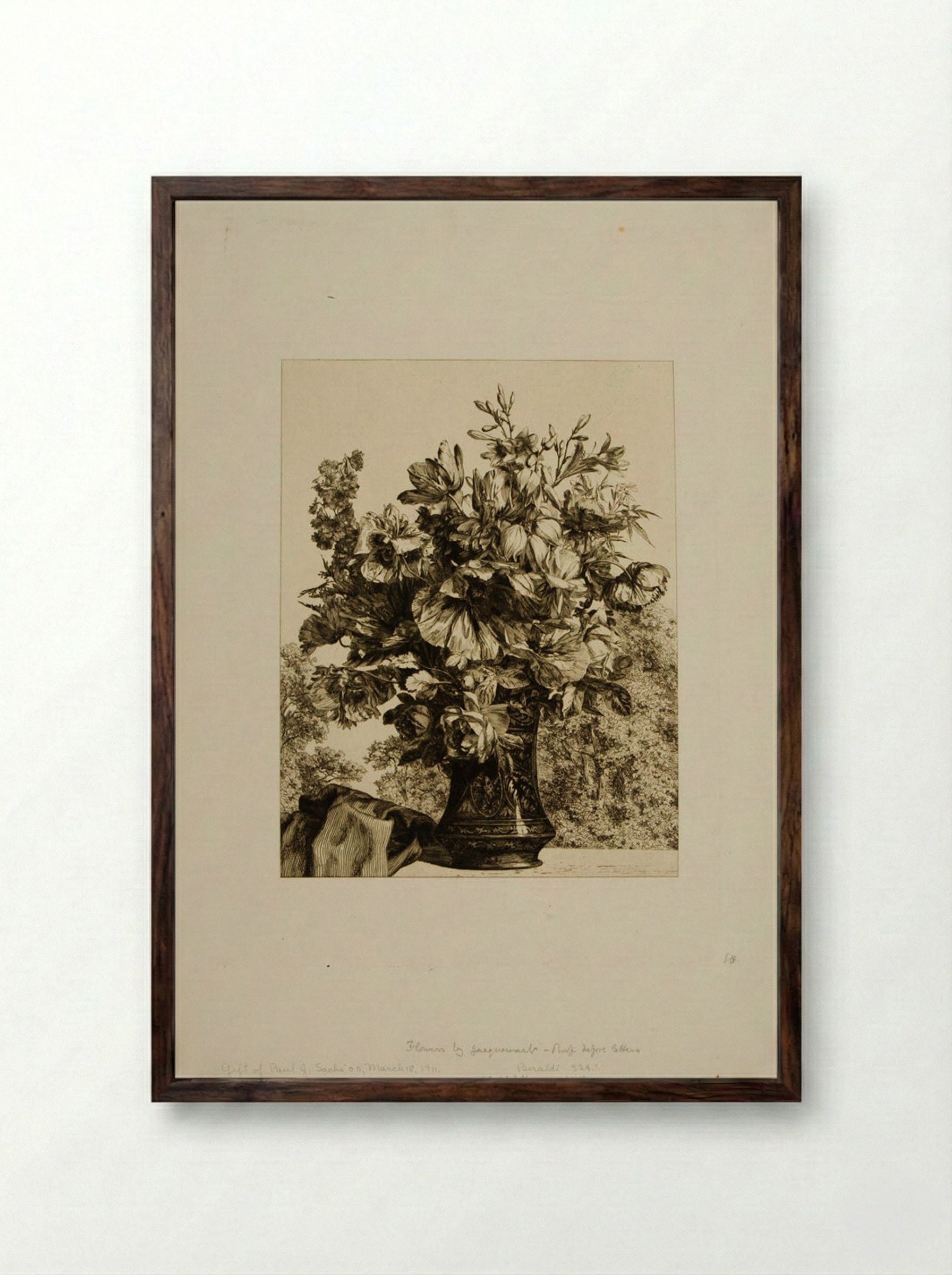 Bouquet in a Vase - Jules Ferdinand Jacquemart - Framed Print Dark Wood