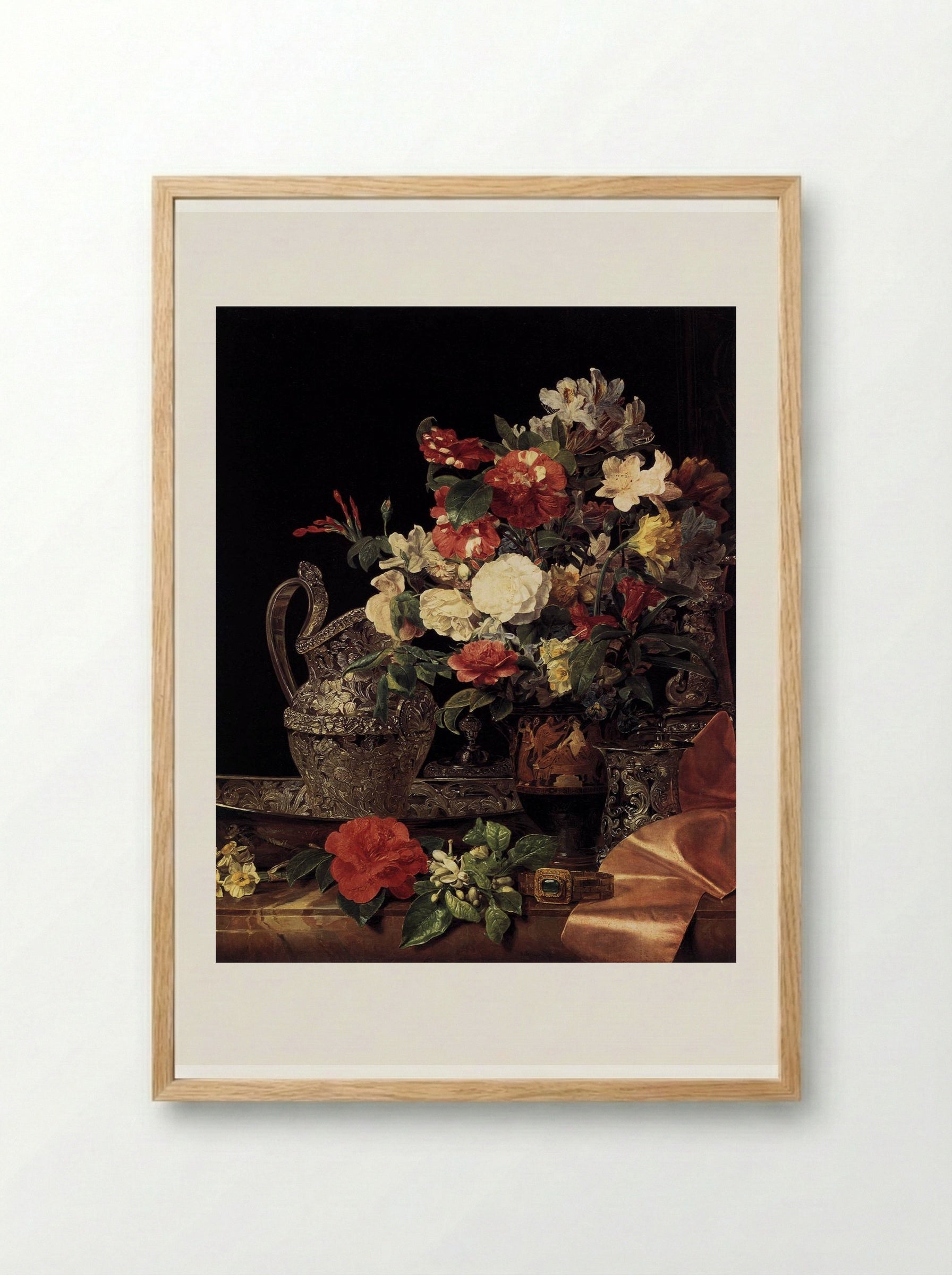 Bouquet in an Attic Bell Crater - Ferdinand Georg Waldmüller - Framed Print Wood