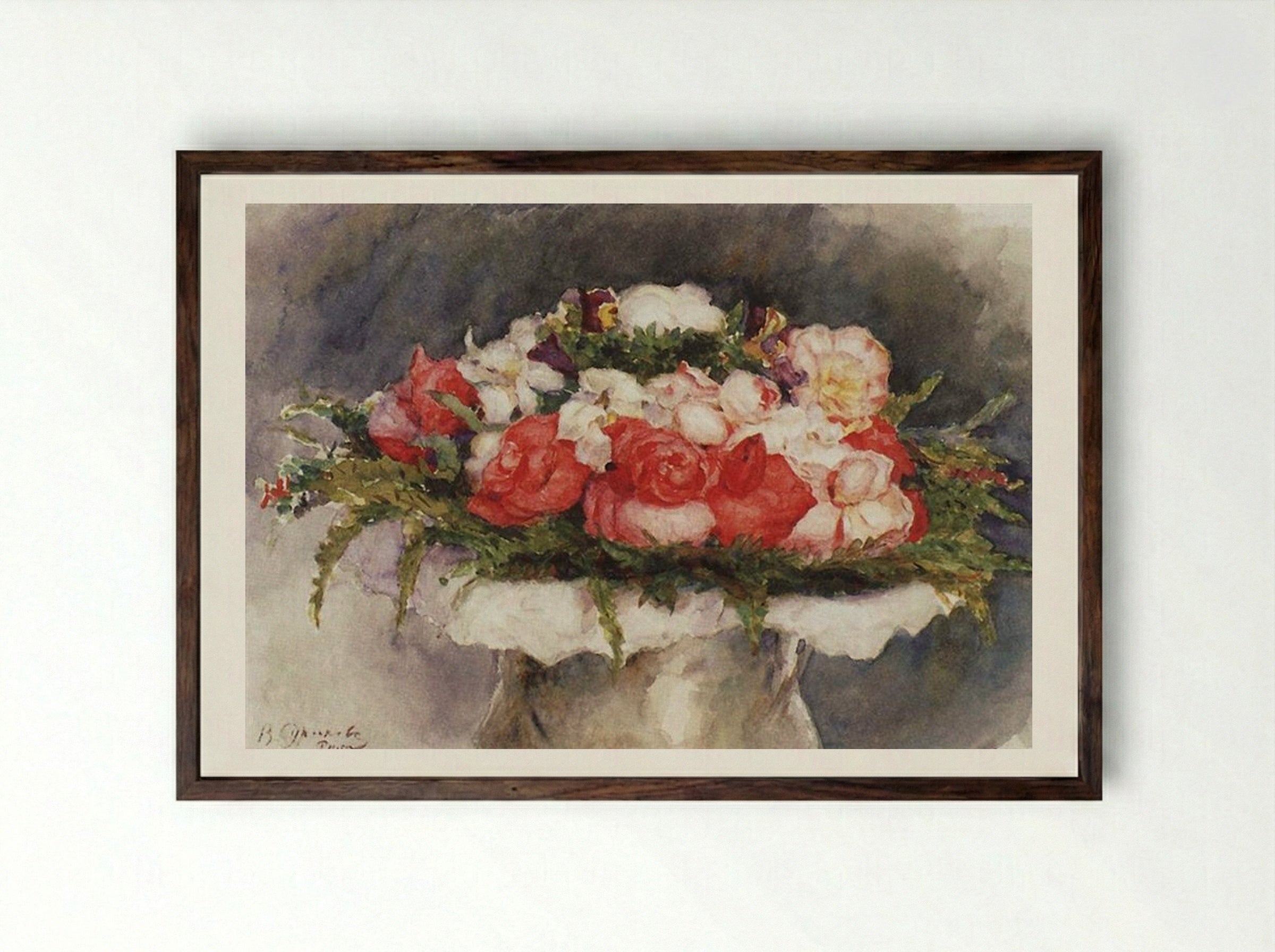 Bouquet - Vasily Surikov - Framed Print Dark Wood