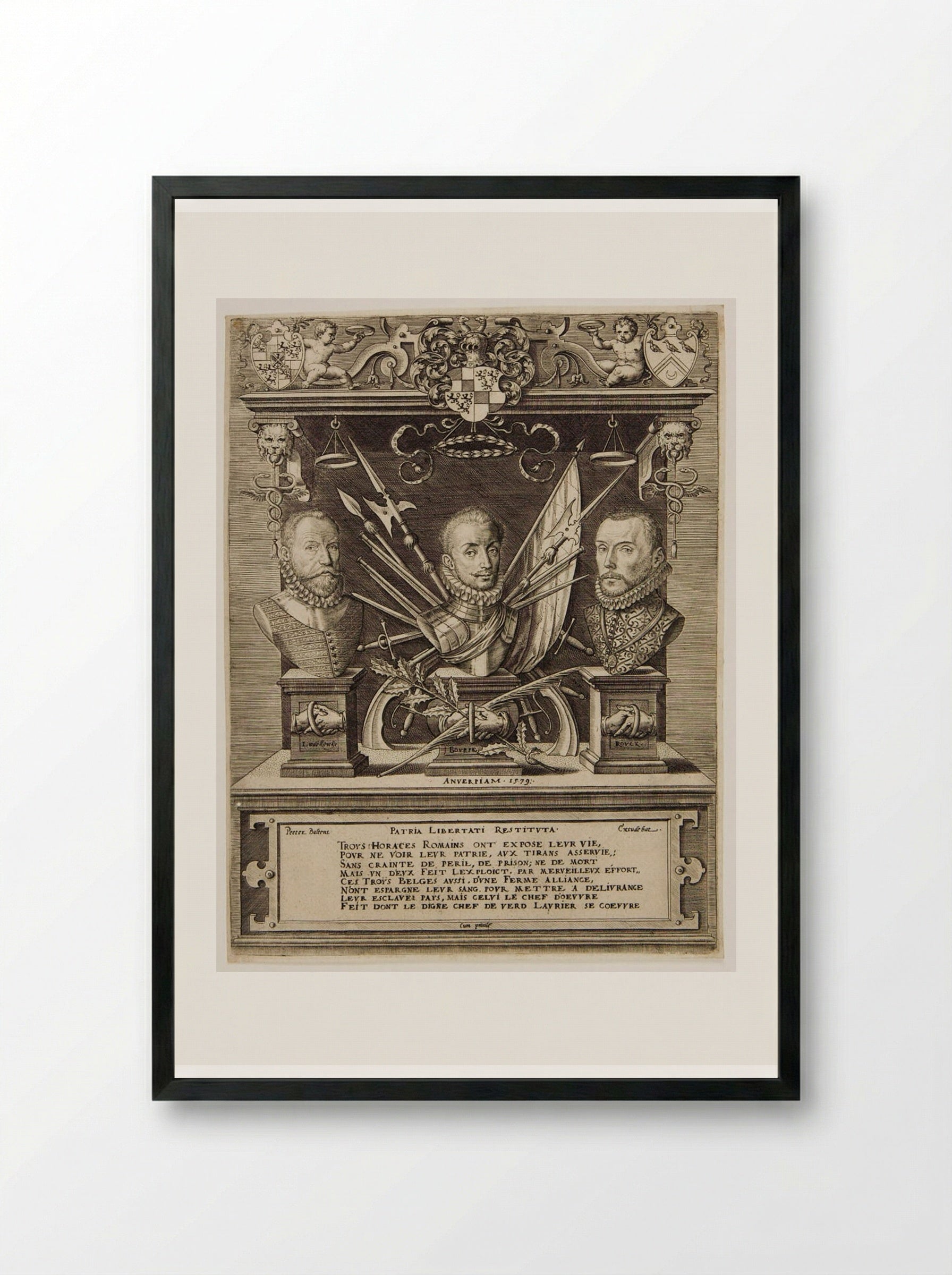 Bourse, Pontus de Noyelles, Lord of; Liedekercke, Jean de Redeghem or Hanaert, Baron; Rouck, Willem de, Baron - Johannes Wierix - Framed Print Black