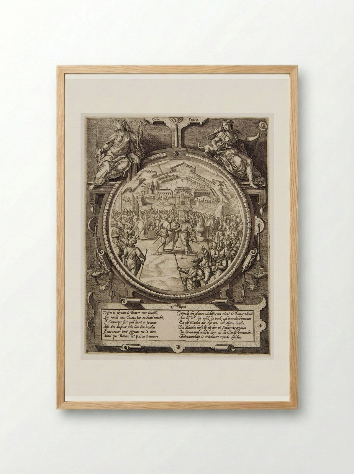 Boursse Handing Over the Keys of the Citadel to Liedekercke, 23 VIII 1577 - Johannes Wierix - Framed Print Wood