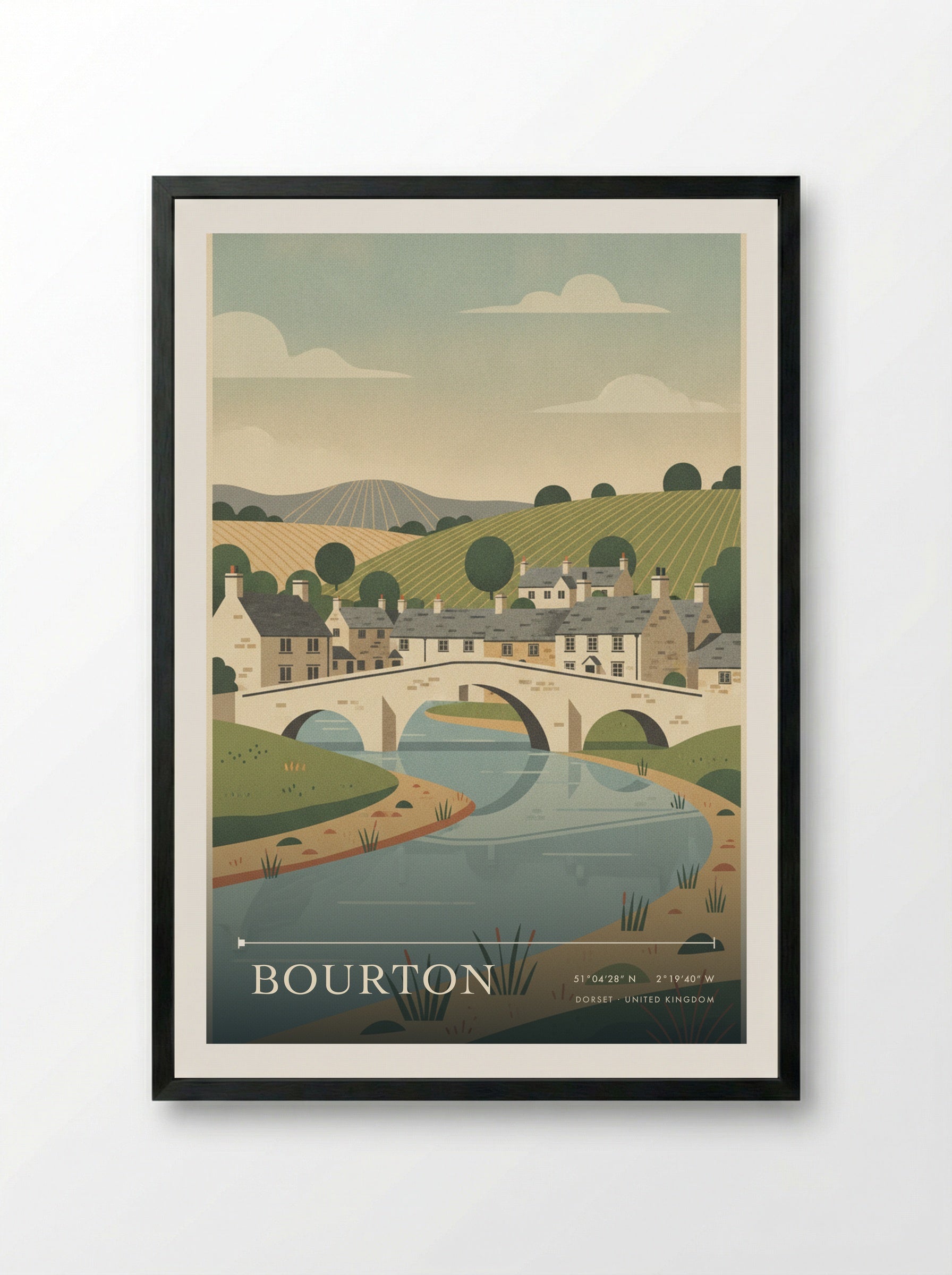 Bourton Dorset United Kingdom Travel Poster - Framed Print Black