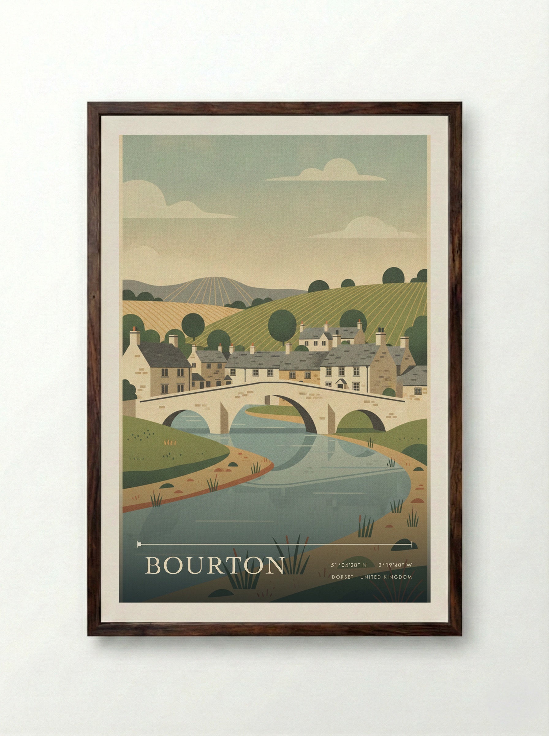 Bourton Dorset United Kingdom Travel Poster - Framed Print Dark Wood