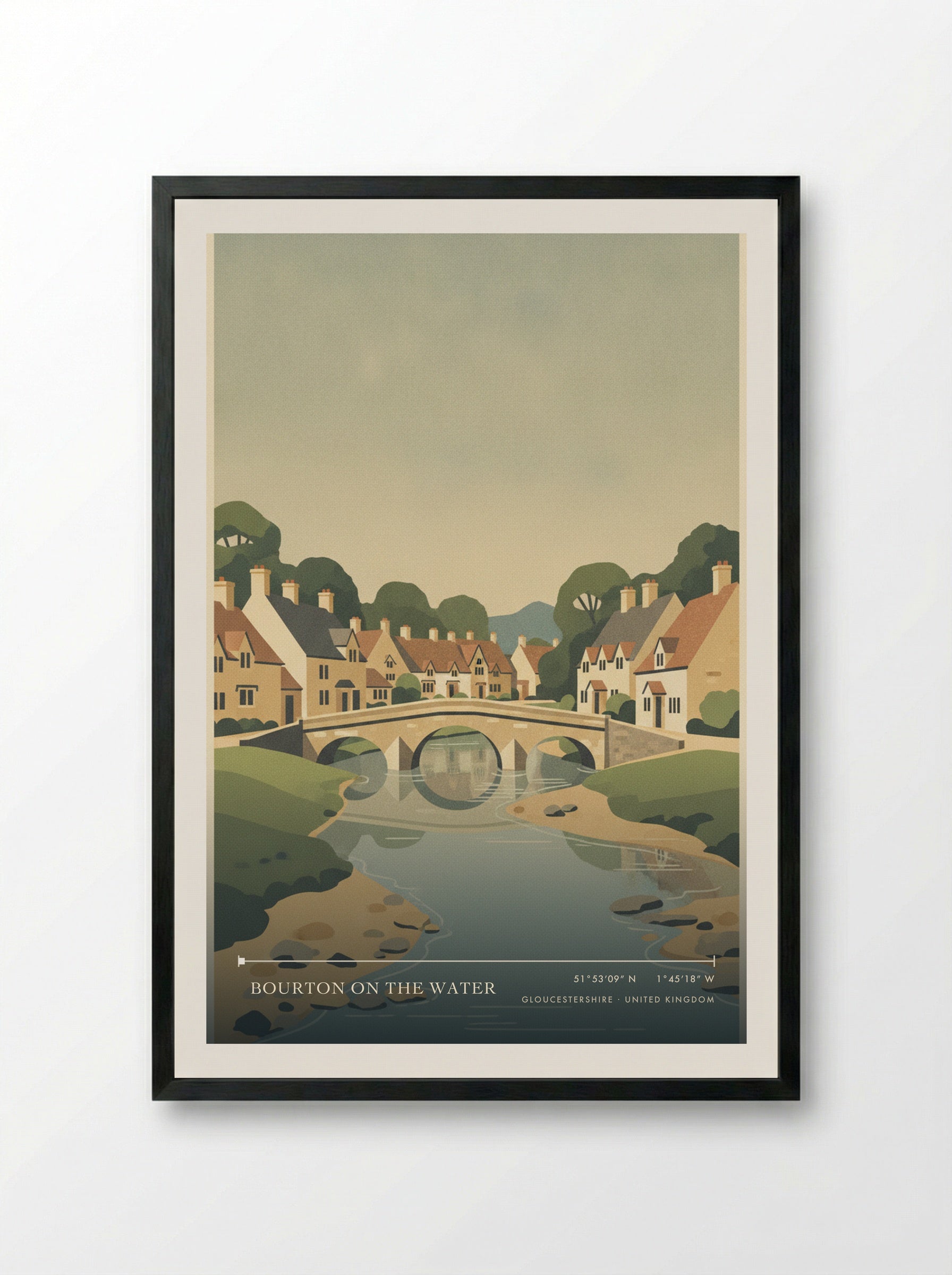 Bourton on the Water Gloucestershire United Kingdom Travel Poster - Framed Print Black