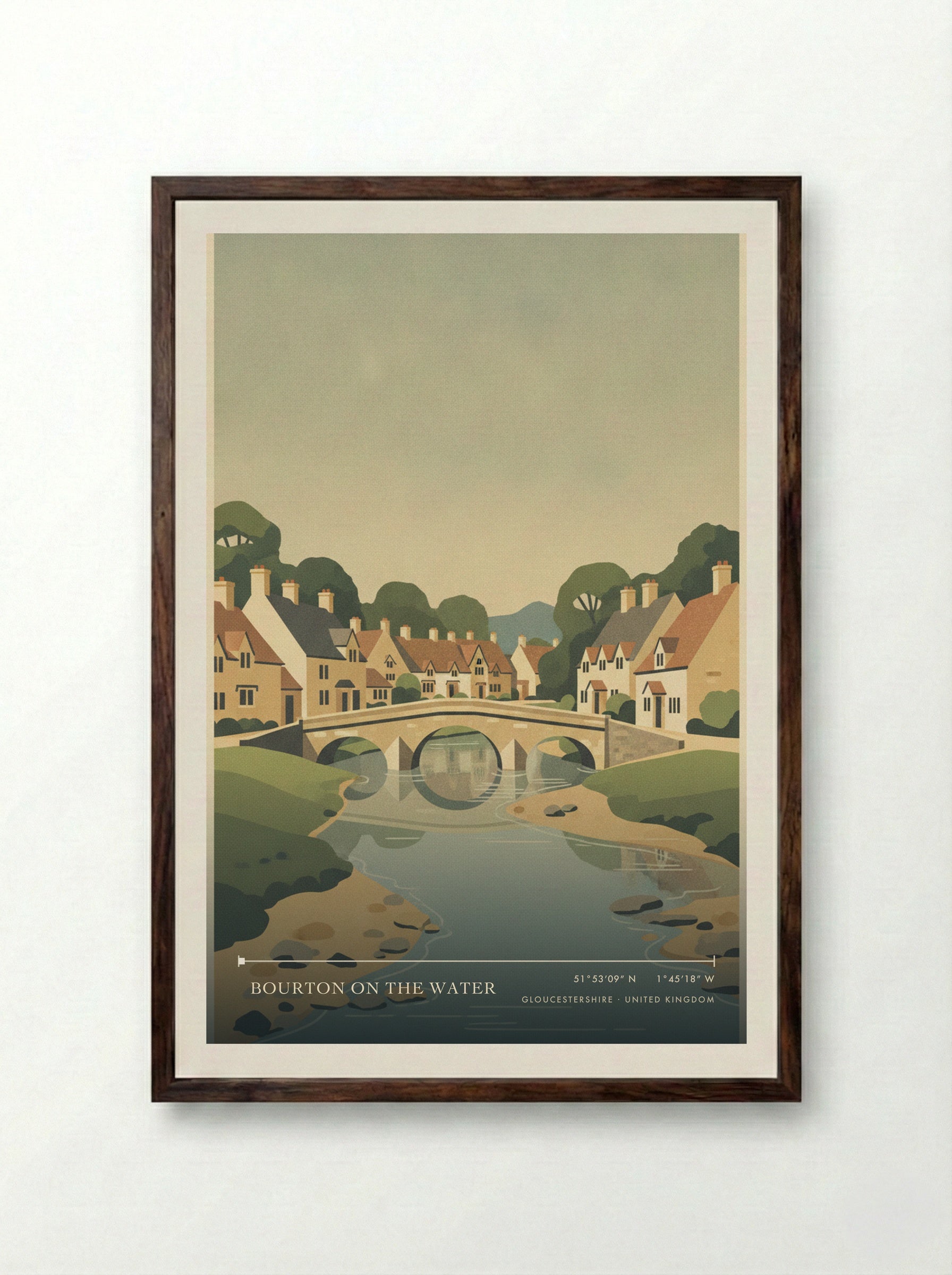 Bourton on the Water Gloucestershire United Kingdom Travel Poster - Framed Print Dark Wood