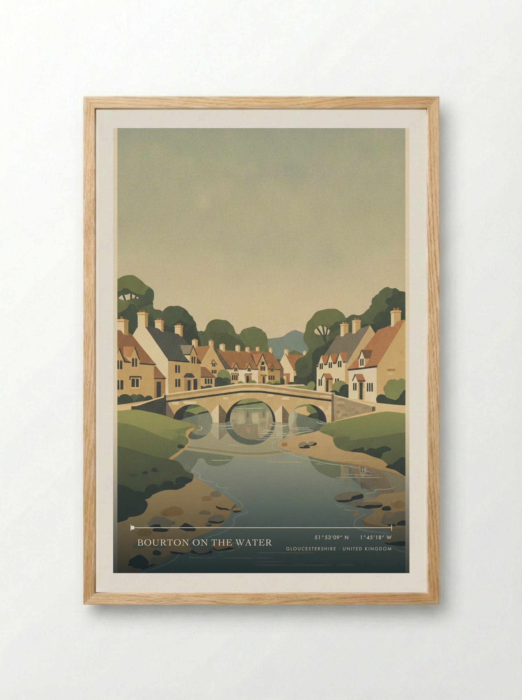 Bourton on the Water Gloucestershire United Kingdom Travel Poster - Framed Print Wood