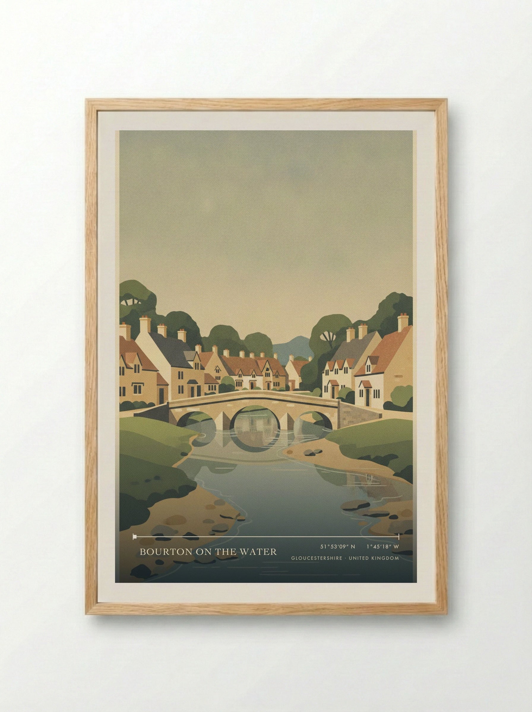 Bourton on the Water Gloucestershire United Kingdom Travel Poster - Framed Print Wood