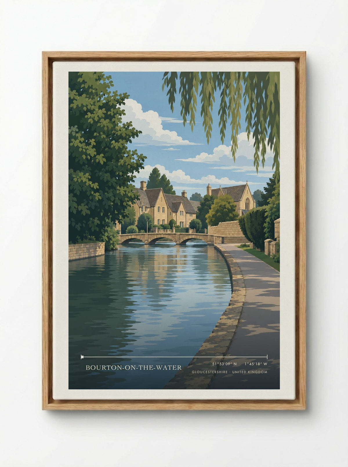 Bourton-on-the-Water, Gloucestershire | Travel Poster - Framed Canvas Wood