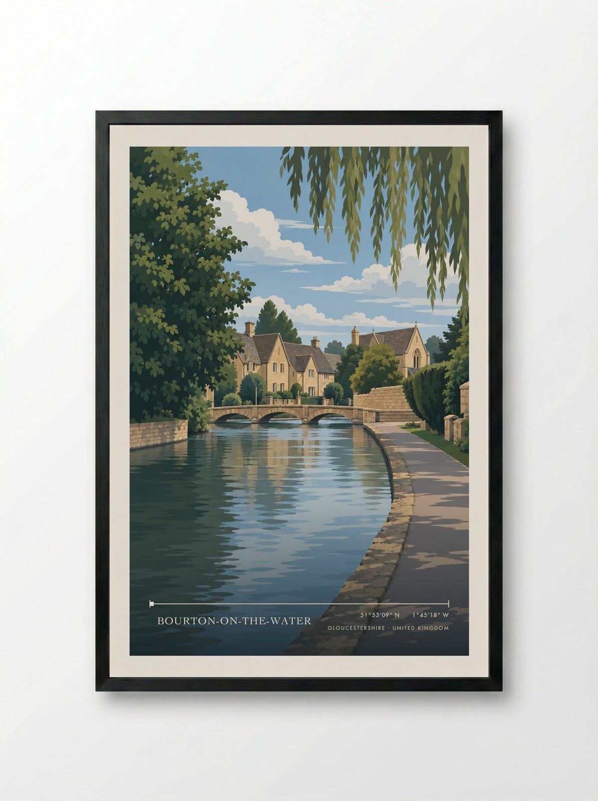 Bourton-on-the-Water, Gloucestershire | Travel Poster - Framed Print Black
