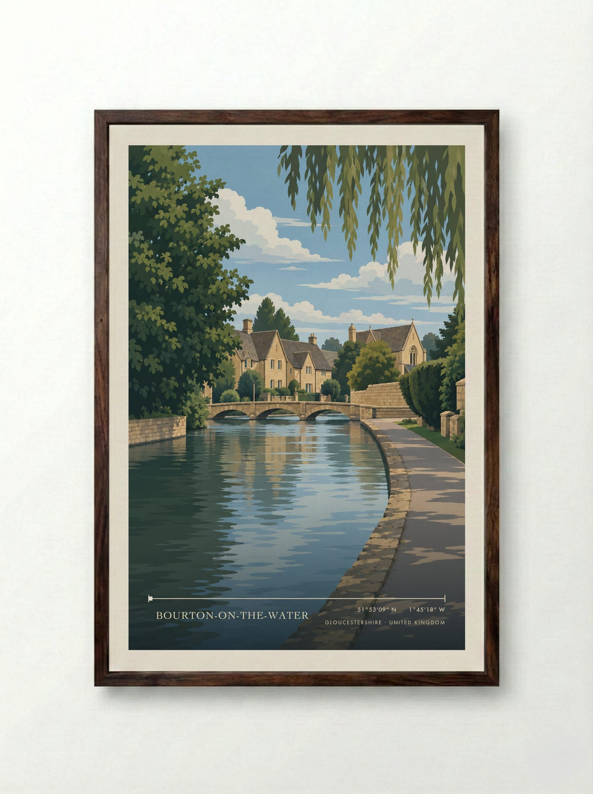 Bourton-on-the-Water, Gloucestershire | Travel Poster - Framed Print Dark Wood