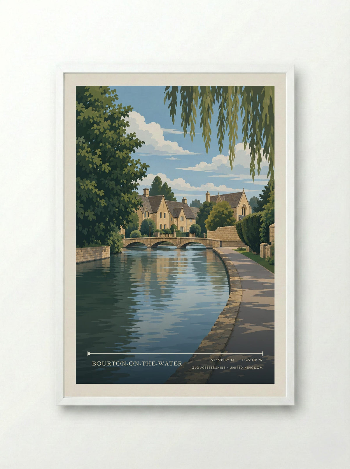 Bourton-on-the-Water, Gloucestershire | Travel Poster - Framed Print White