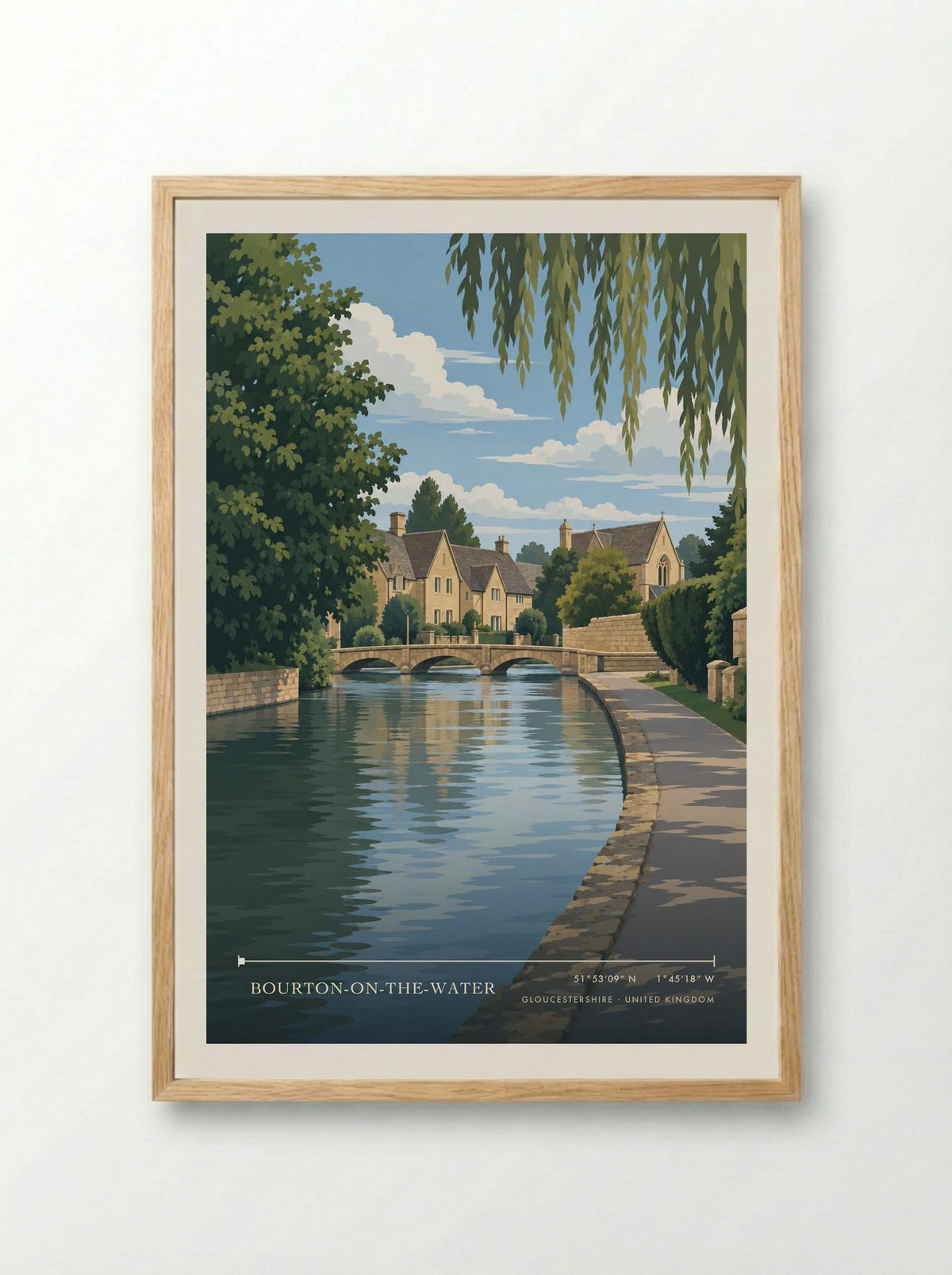 Bourton-on-the-Water, Gloucestershire | Travel Poster - Framed Print Wood