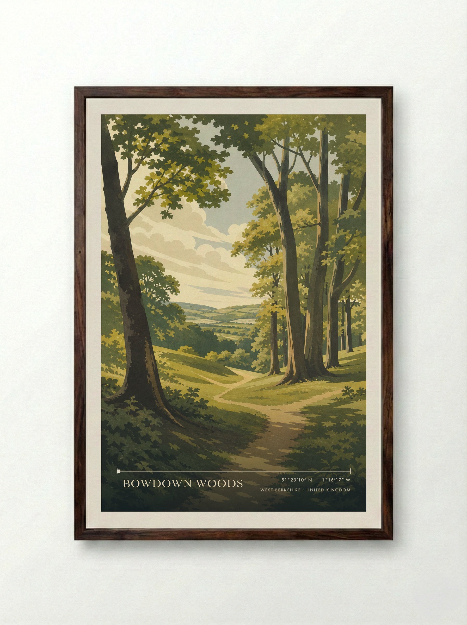 Bowdown Woods West Berkshire United Kingdom Travel Poster - Framed Print Dark Wood