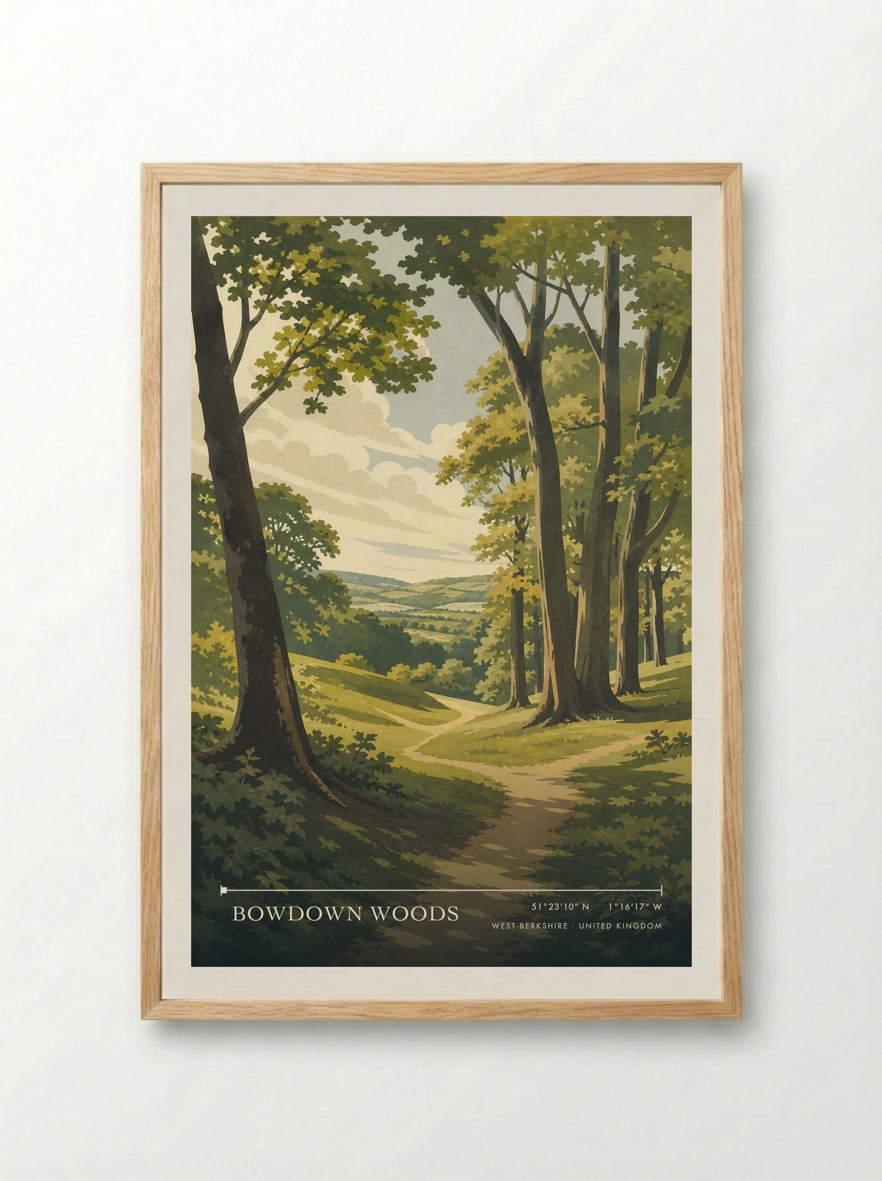 Bowdown Woods West Berkshire United Kingdom Travel Poster - Framed Print Wood
