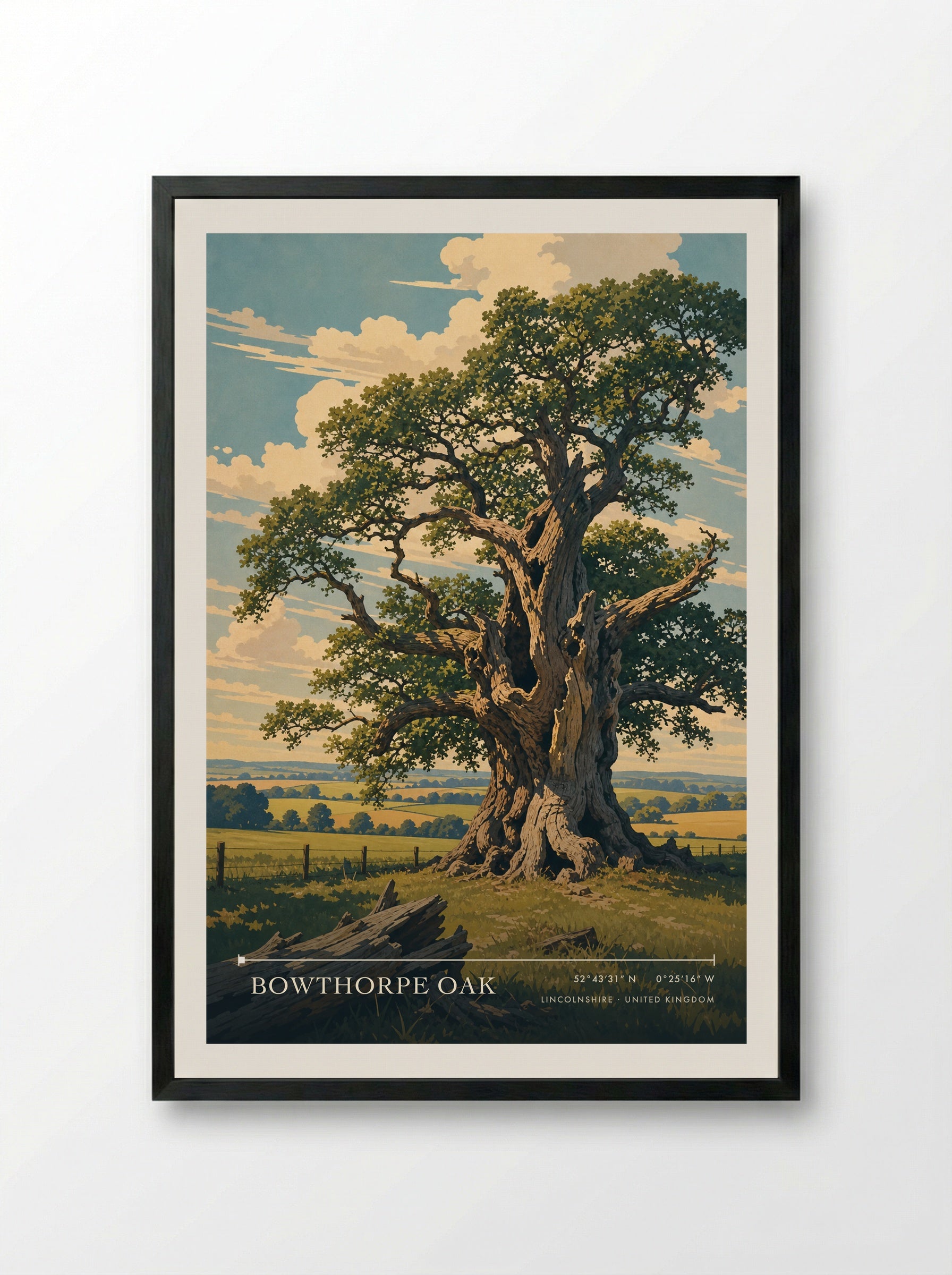 Bowthorpe Oak Lincolnshire United Kingdom Travel Poster - Framed Print Black