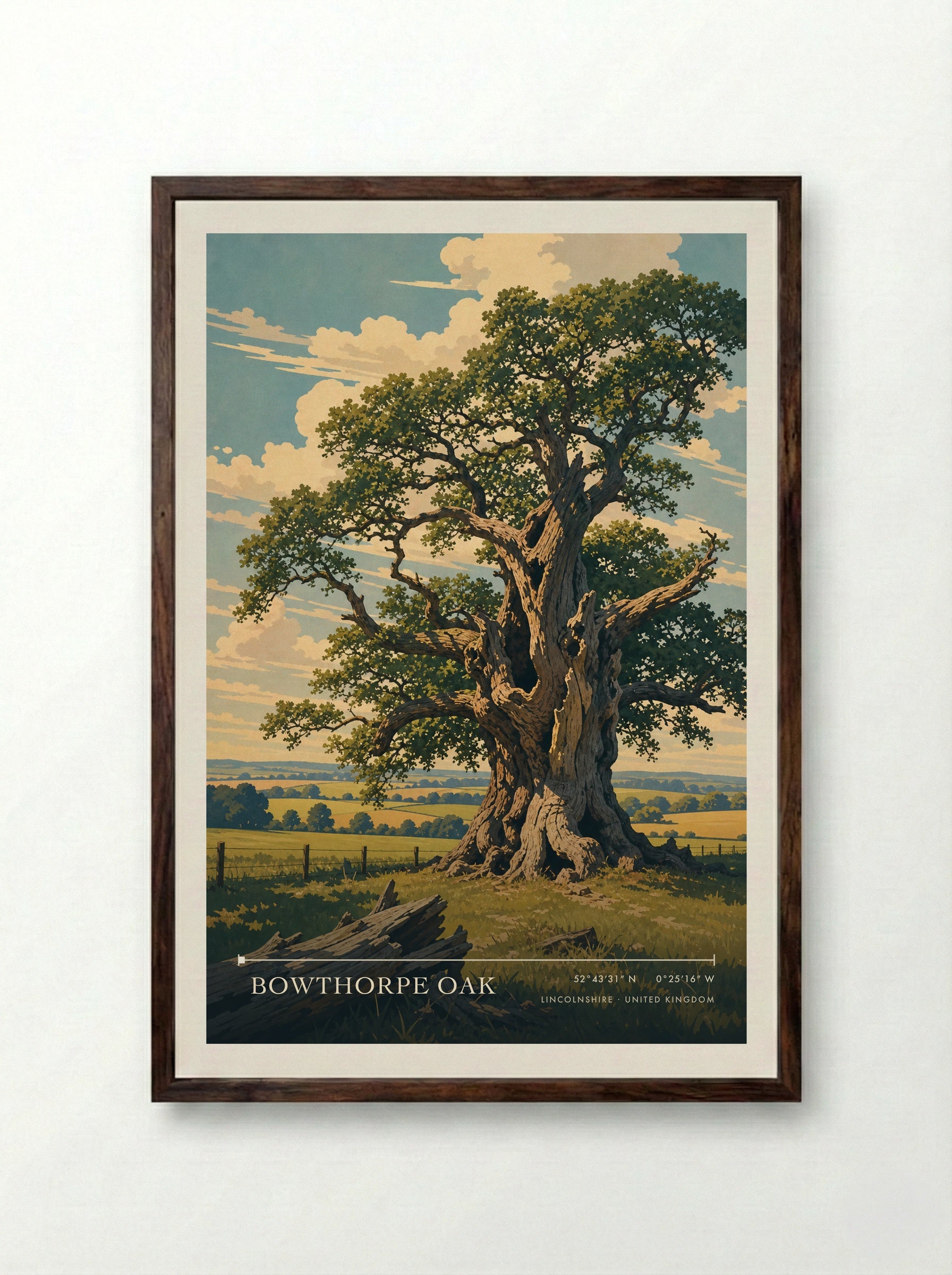 Bowthorpe Oak Lincolnshire United Kingdom Travel Poster - Framed Print Dark Wood