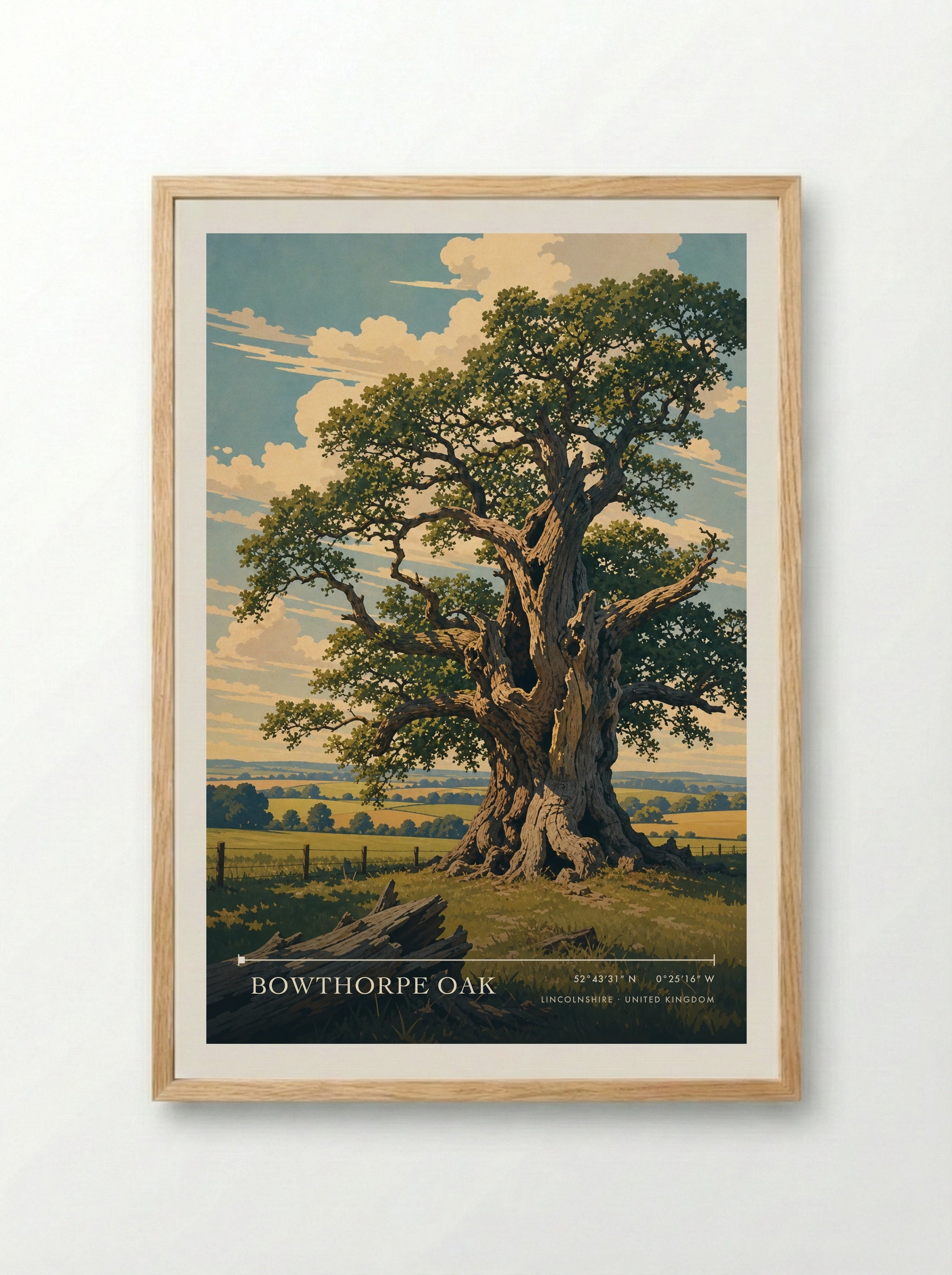 Bowthorpe Oak Lincolnshire United Kingdom Travel Poster - Framed Print Wood